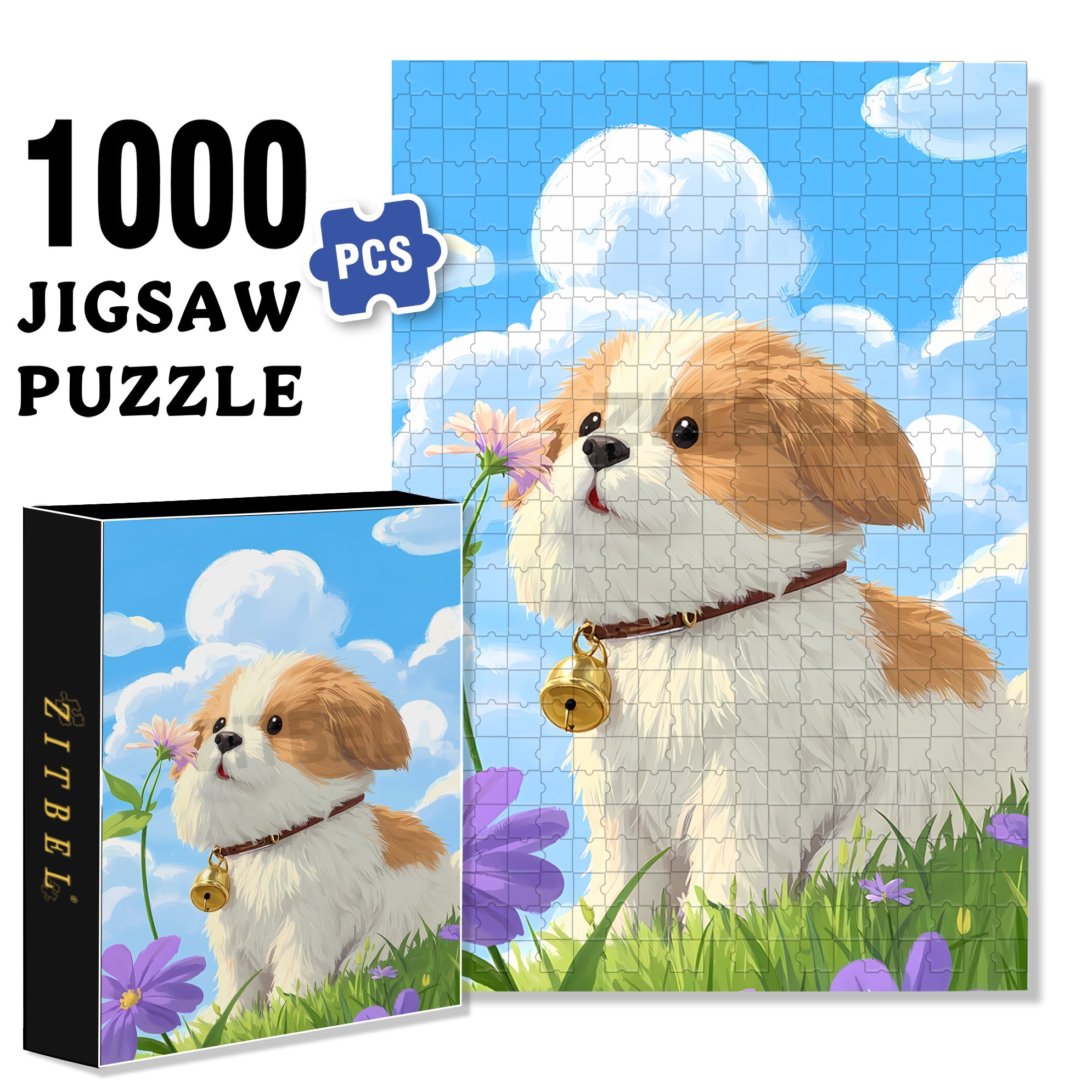 The Wind Blows Over The Puppy 500pcs/1000pcs Jigsaw Puzzle, Scratch-Resistant, Interactive Family Game & Brain-Boosting DIY Decor, Perfect for Halloween, Christmas & New Year Gifts, Family Puzzle Game
