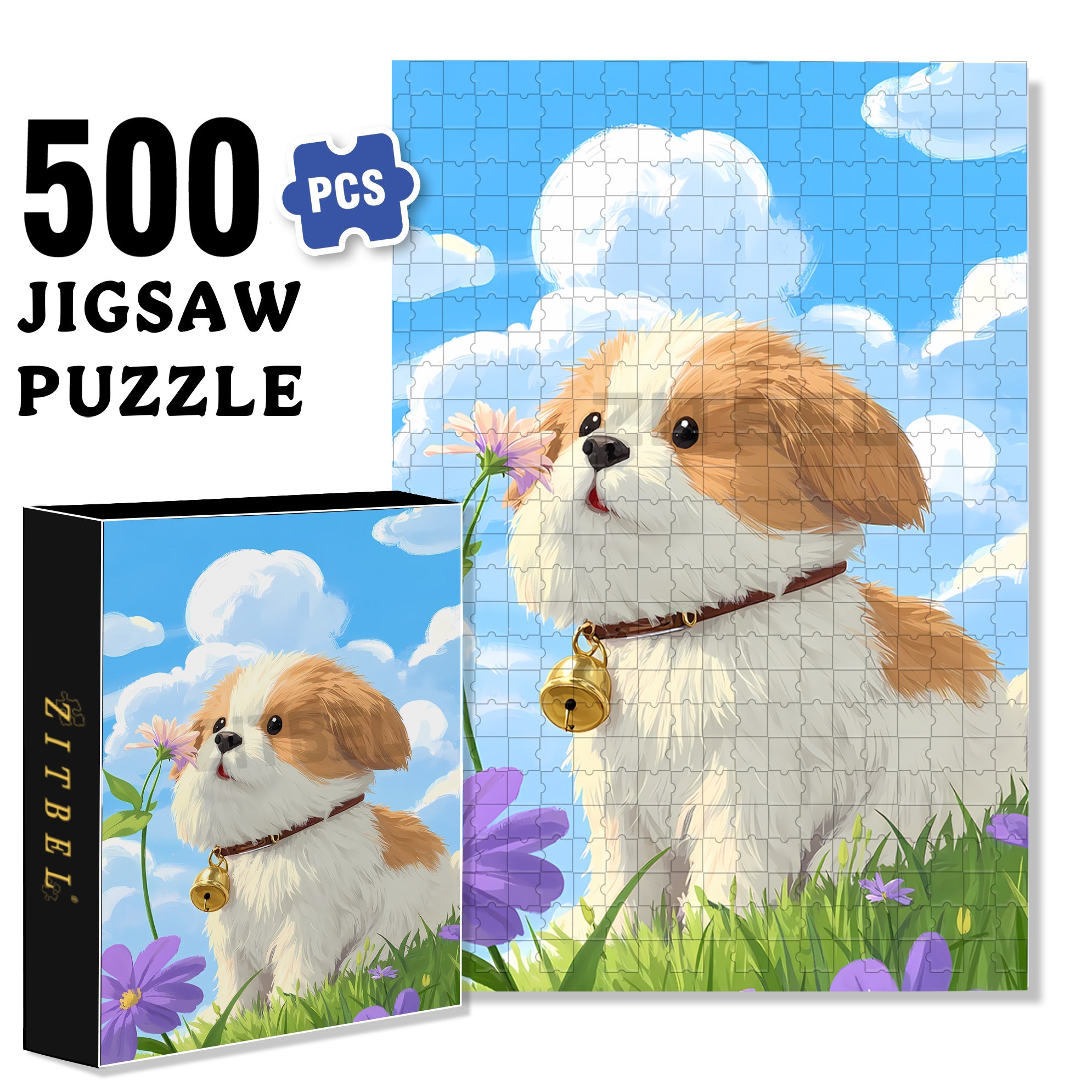 The Wind Blows Over The Puppy 500pcs/1000pcs Jigsaw Puzzle, Scratch-Resistant, Interactive Family Game & Brain-Boosting DIY Decor, Perfect for Halloween, Christmas & New Year Gifts, Family Puzzle Game