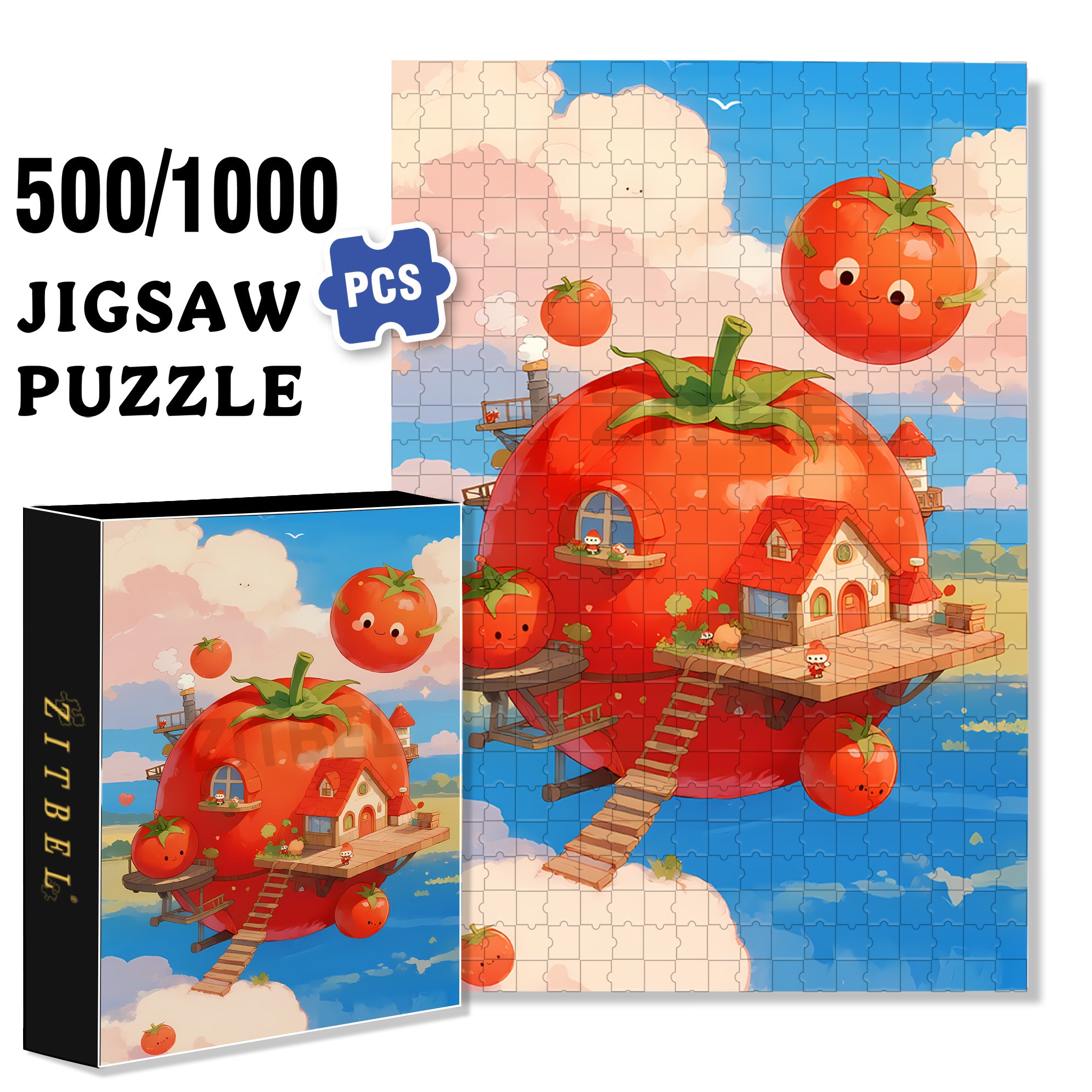 Tomato Paradise 500pcs/1000pcs Jigsaw Puzzle, Scratch-Resistant, Interactive Family Game & Brain-Boosting DIY Decor, Perfect for Halloween, Christmas & New Year Gifts, Family Puzzle Game