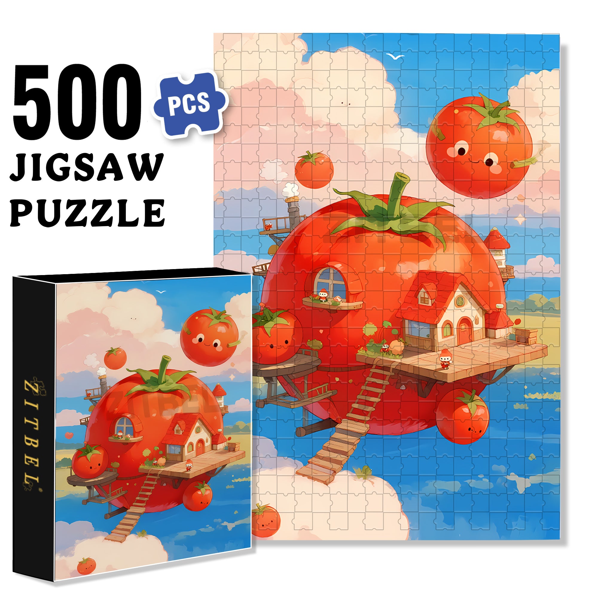 Tomato Paradise 500pcs/1000pcs Jigsaw Puzzle, Scratch-Resistant, Interactive Family Game & Brain-Boosting DIY Decor, Perfect for Halloween, Christmas & New Year Gifts, Family Puzzle Game