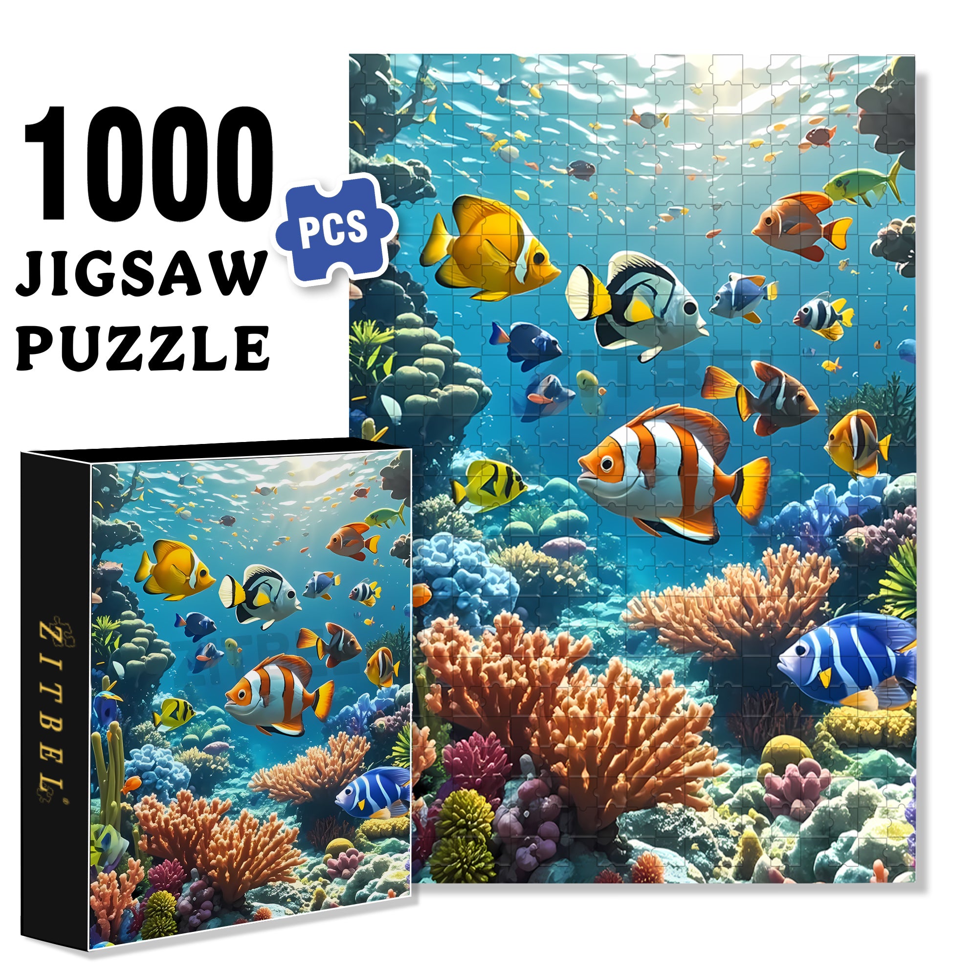 Tropical Fish 500pcs/1000pcs Jigsaw Puzzle, Scratch-Resistant, Interactive Family Game & Brain-Boosting DIY Decor, Perfect for Halloween, Christmas & New Year Gifts, Family Puzzle Game