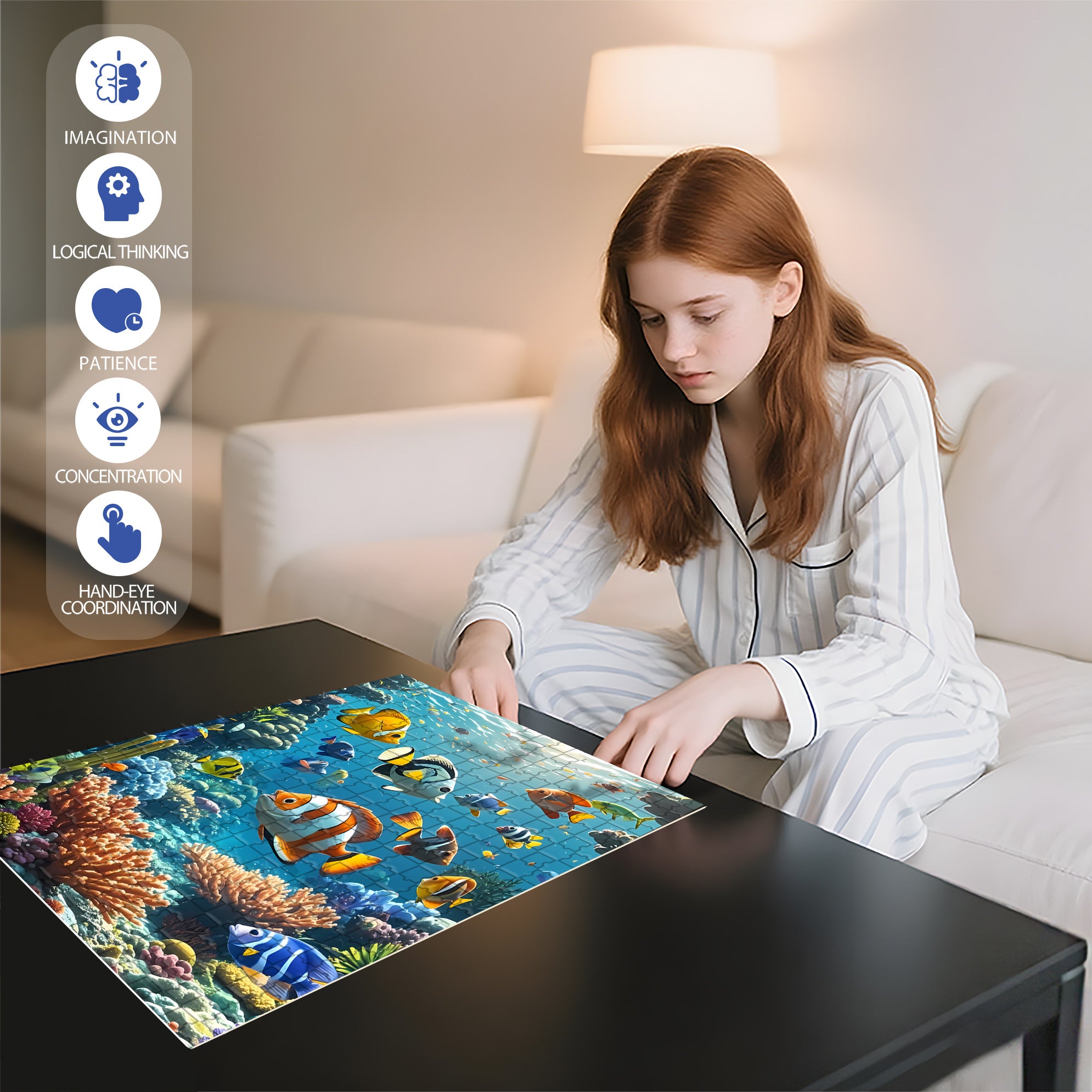 Tropical Fish 500pcs/1000pcs Jigsaw Puzzle, Scratch-Resistant, Interactive Family Game & Brain-Boosting DIY Decor, Perfect for Halloween, Christmas & New Year Gifts, Family Puzzle Game