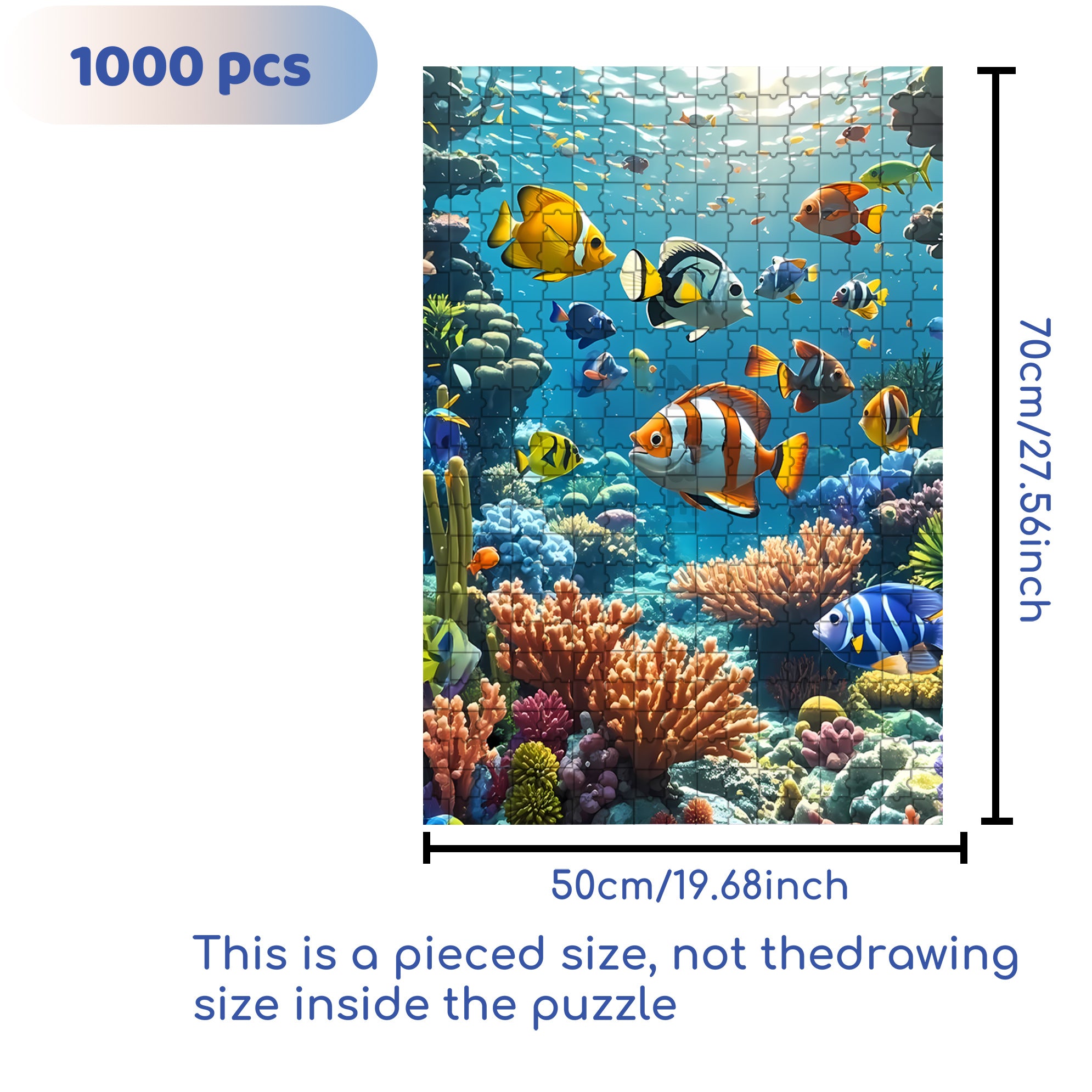 Tropical Fish 500pcs/1000pcs Jigsaw Puzzle, Scratch-Resistant, Interactive Family Game & Brain-Boosting DIY Decor, Perfect for Halloween, Christmas & New Year Gifts, Family Puzzle Game