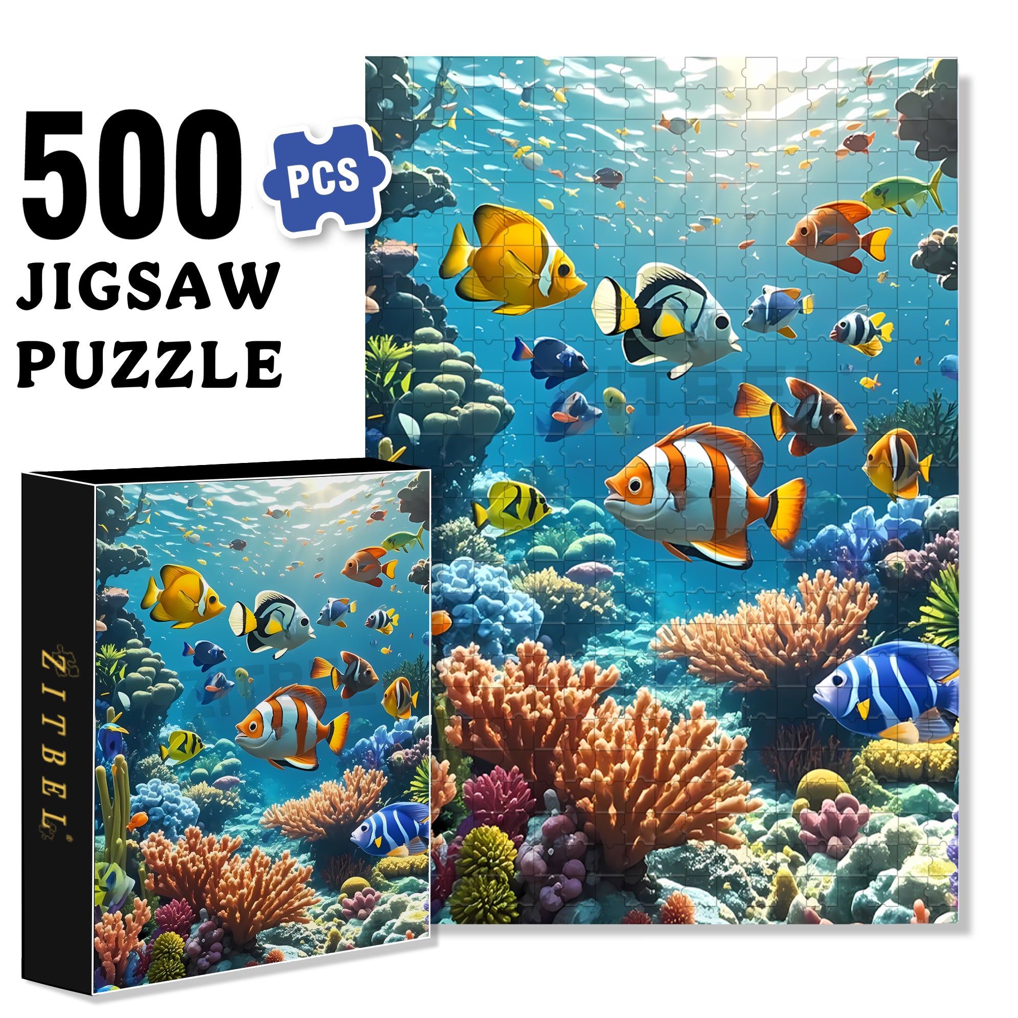 Tropical Fish 500pcs/1000pcs Jigsaw Puzzle, Scratch-Resistant, Interactive Family Game & Brain-Boosting DIY Decor, Perfect for Halloween, Christmas & New Year Gifts, Family Puzzle Game