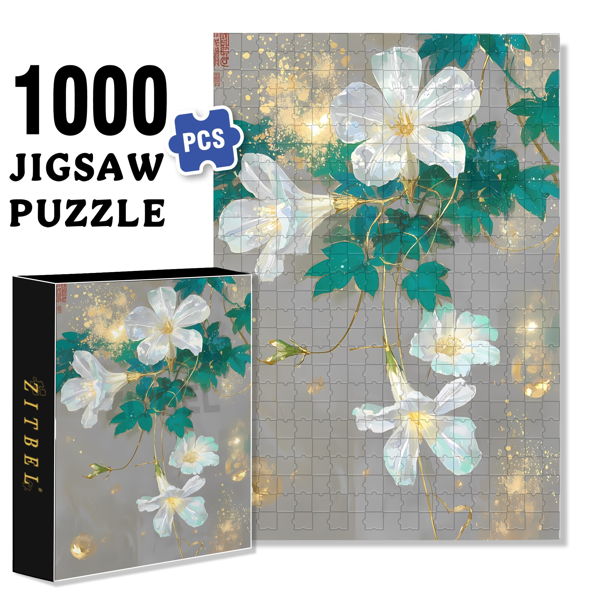 White Flowers 500pcs/1000pcs Jigsaw Puzzle, Scratch-Resistant, Interactive Family Game & Brain-Boosting DIY Decor, Perfect for Halloween, Christmas & New Year Gifts, Family Puzzle Game