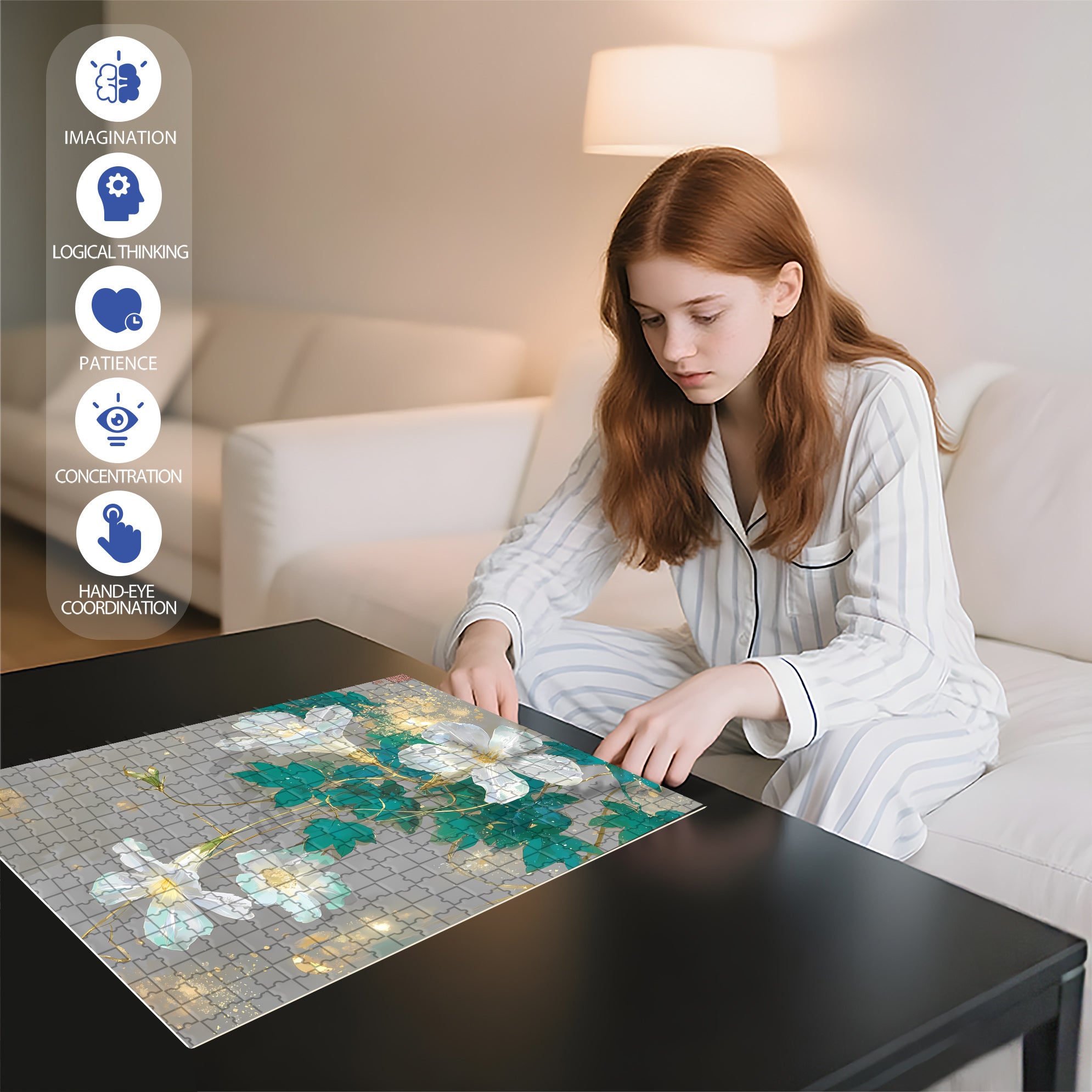 White Flowers 500pcs/1000pcs Jigsaw Puzzle, Scratch-Resistant, Interactive Family Game & Brain-Boosting DIY Decor, Perfect for Halloween, Christmas & New Year Gifts, Family Puzzle Game