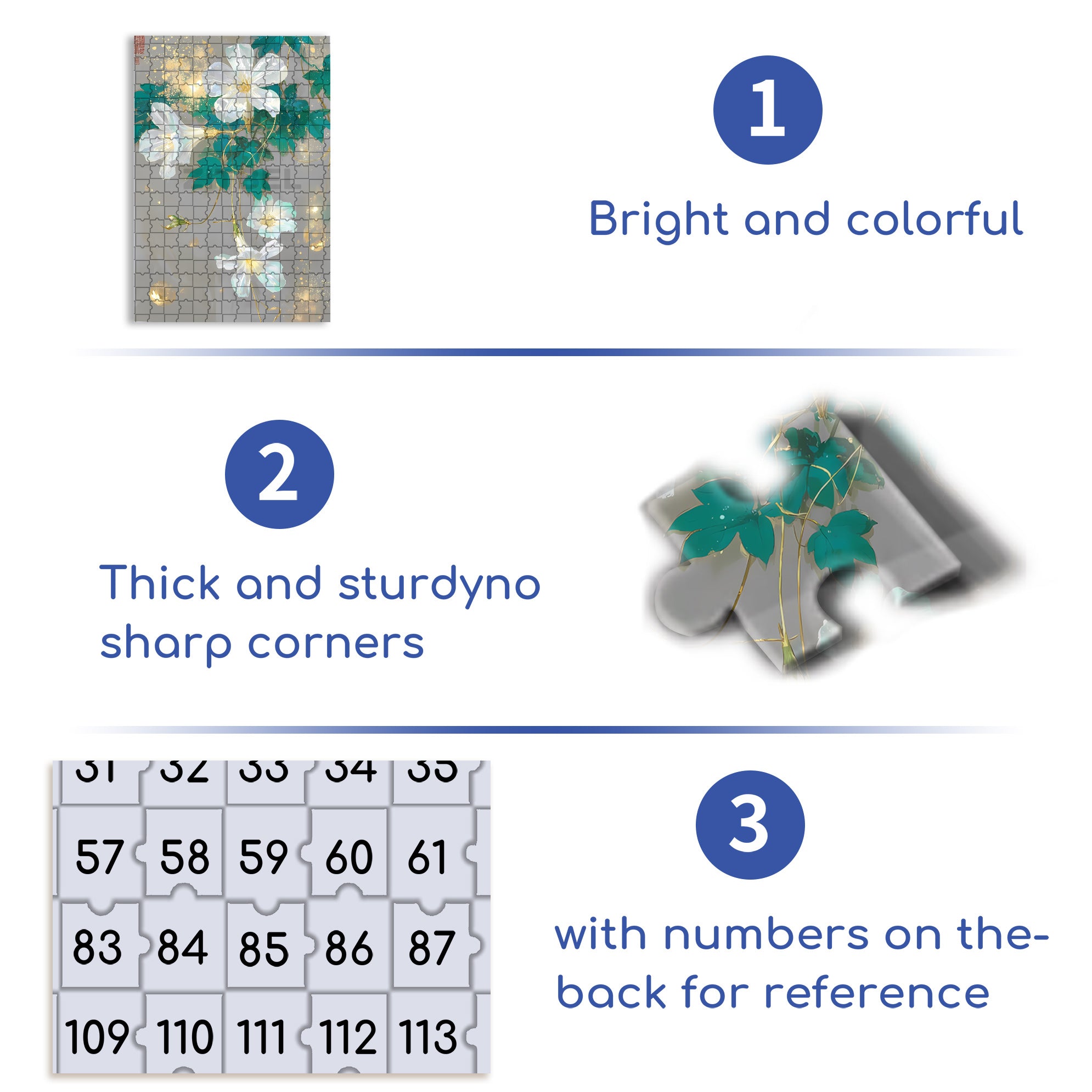 White Flowers 500pcs/1000pcs Jigsaw Puzzle, Scratch-Resistant, Interactive Family Game & Brain-Boosting DIY Decor, Perfect for Halloween, Christmas & New Year Gifts, Family Puzzle Game
