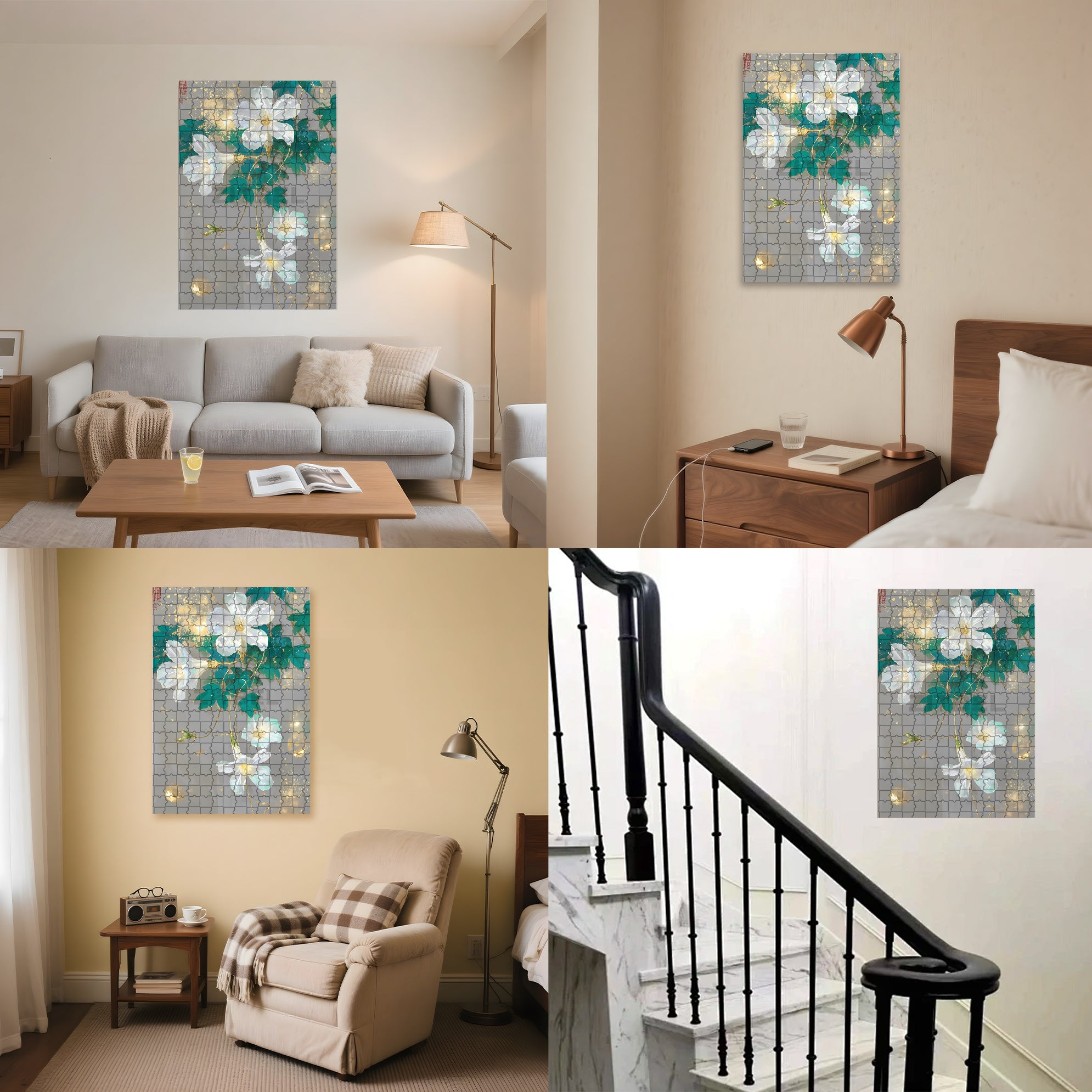 White Flowers 500pcs/1000pcs Jigsaw Puzzle, Scratch-Resistant, Interactive Family Game & Brain-Boosting DIY Decor, Perfect for Halloween, Christmas & New Year Gifts, Family Puzzle Game
