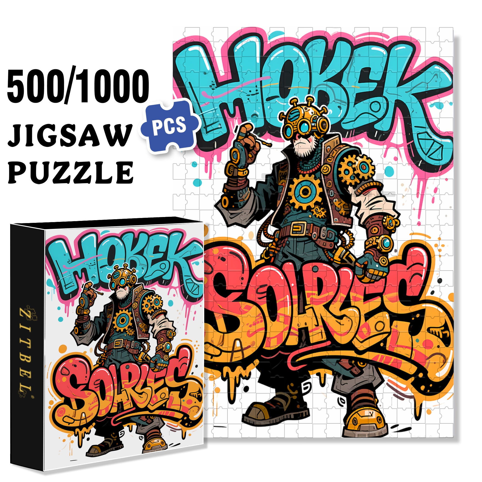 Wild Graffiti 500pcs/1000pcs Jigsaw Puzzle, Scratch-Resistant, Interactive Family Game & Brain-Boosting DIY Decor, Perfect for Halloween, Christmas & New Year Gifts, Family Puzzle Game