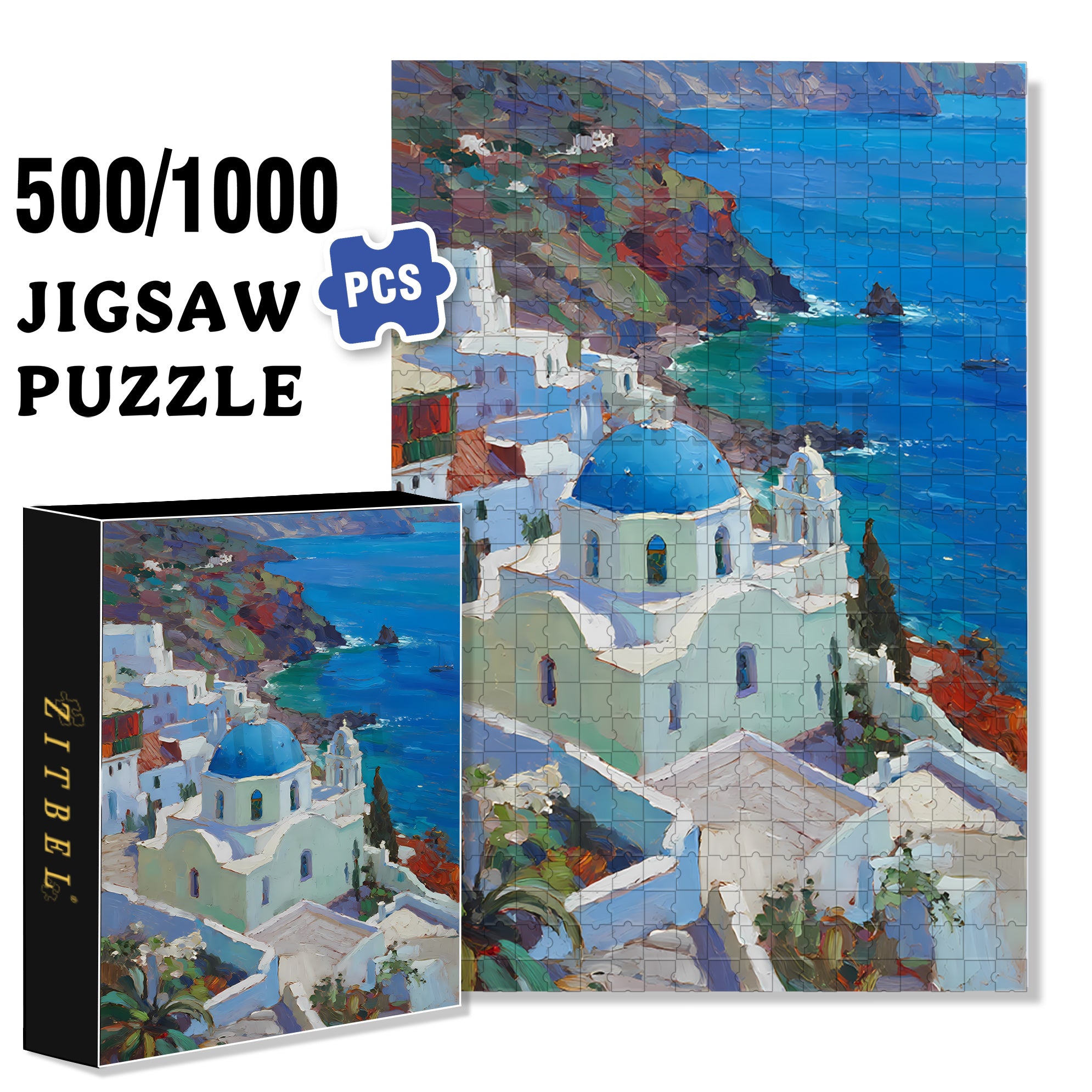 Aegean Sea 500pcs/1000pcs Jigsaw Puzzle, Scratch-Resistant, Interactive Family Game & Brain-Boosting DIY Decor, Perfect for Halloween, Christmas & New Year Gifts, Family Puzzle Game