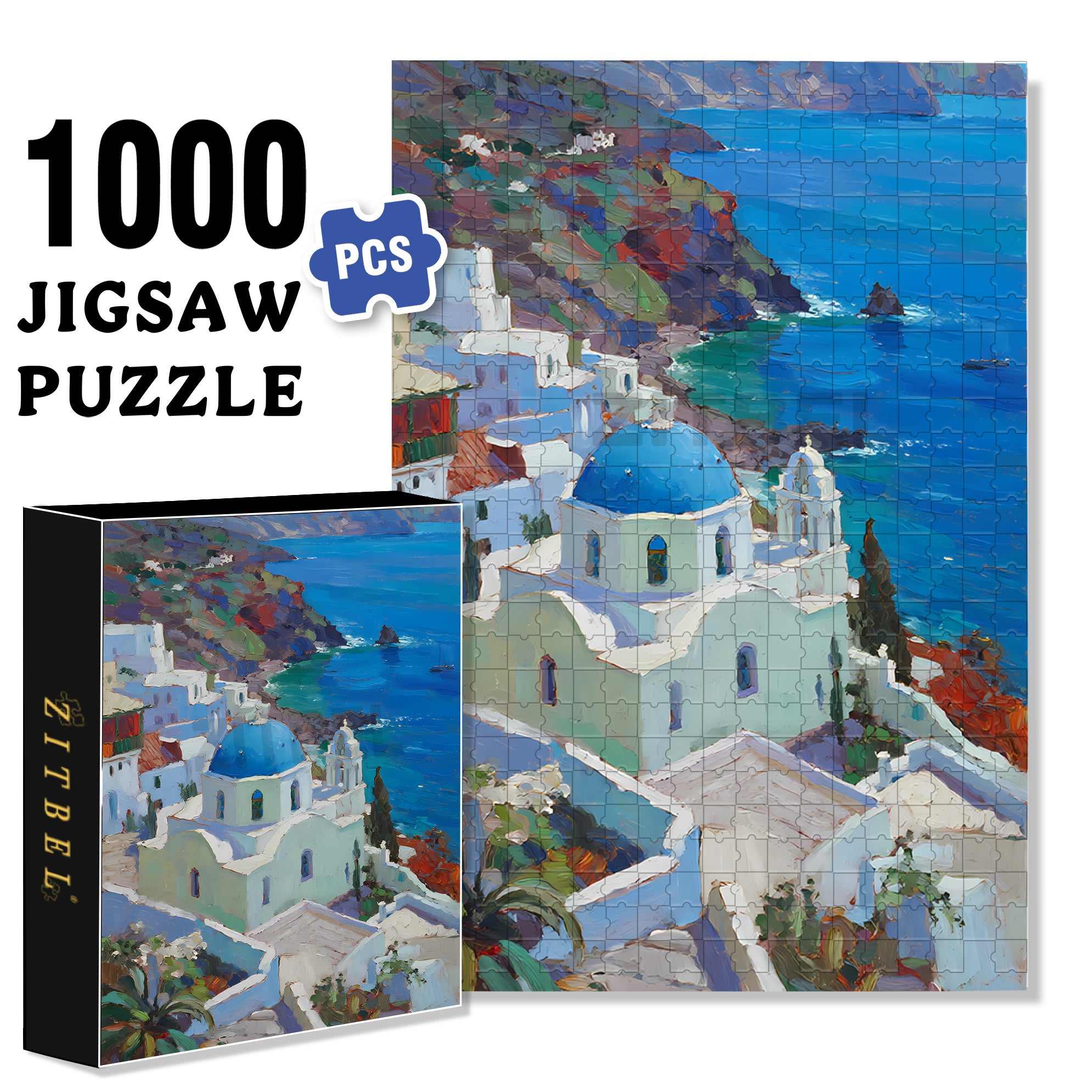 Aegean Sea 500pcs/1000pcs Jigsaw Puzzle, Scratch-Resistant, Interactive Family Game & Brain-Boosting DIY Decor, Perfect for Halloween, Christmas & New Year Gifts, Family Puzzle Game
