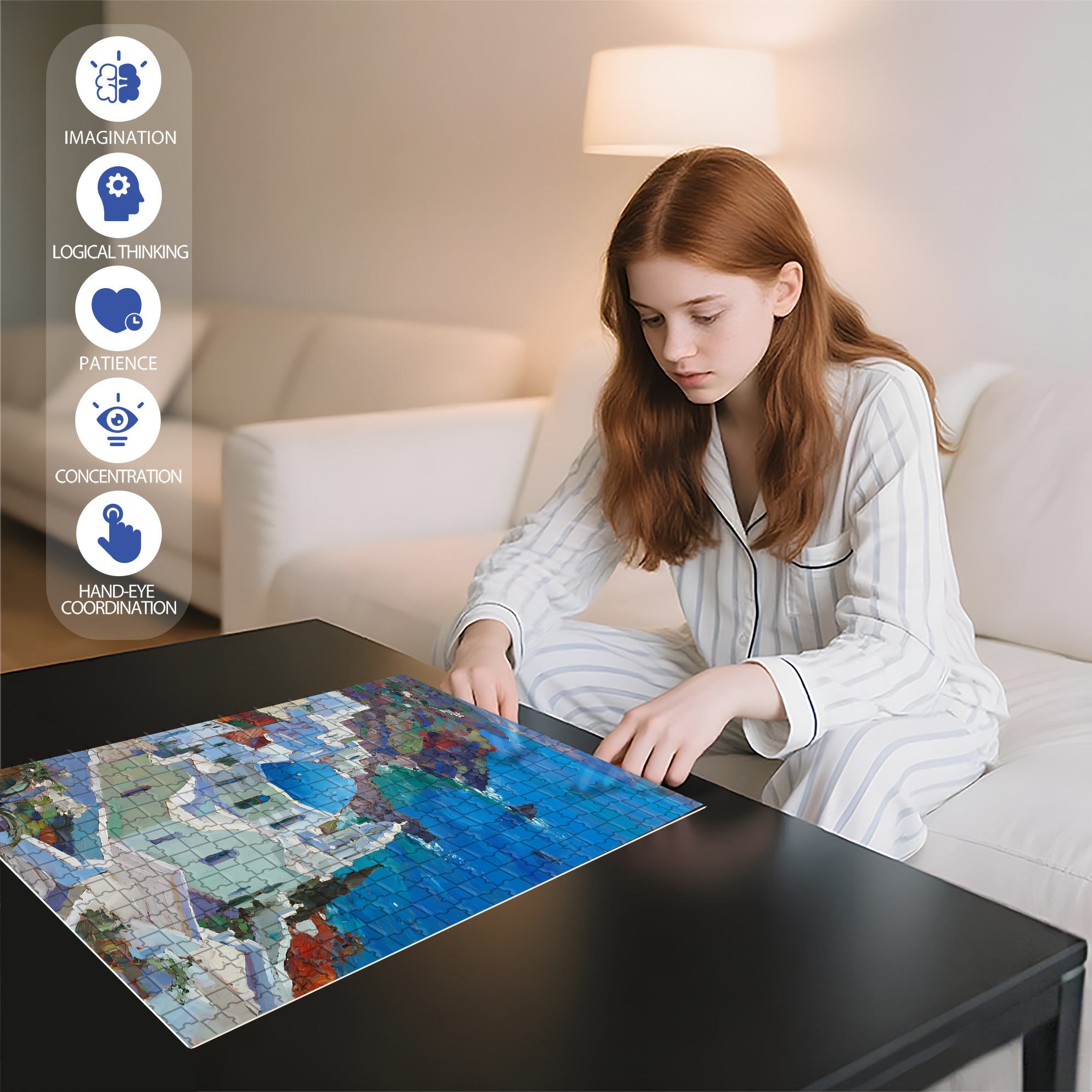 Aegean Sea 500pcs/1000pcs Jigsaw Puzzle, Scratch-Resistant, Interactive Family Game & Brain-Boosting DIY Decor, Perfect for Halloween, Christmas & New Year Gifts, Family Puzzle Game