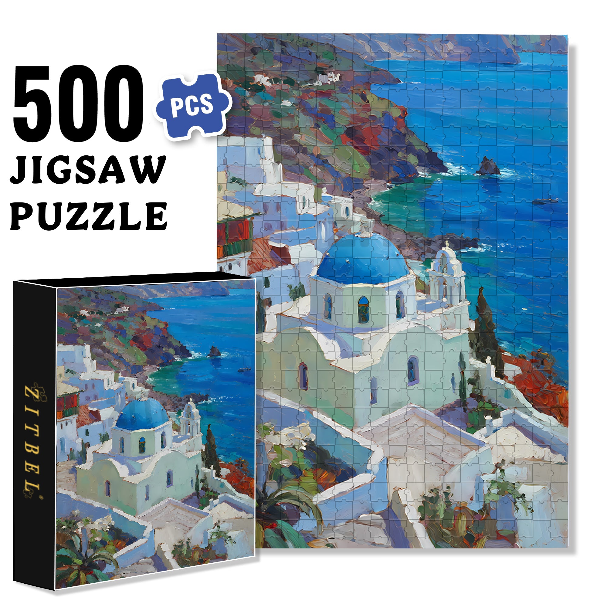 Aegean Sea 500pcs/1000pcs Jigsaw Puzzle, Scratch-Resistant, Interactive Family Game & Brain-Boosting DIY Decor, Perfect for Halloween, Christmas & New Year Gifts, Family Puzzle Game