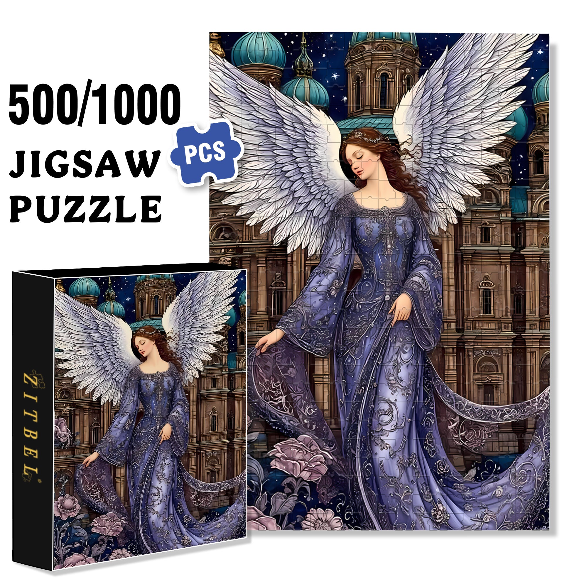 Angel Wings 500pcs/1000pcs Jigsaw Puzzle, Scratch-Resistant, Interactive Family Game & Brain-Boosting DIY Decor, Perfect for Halloween, Christmas & New Year Gifts, Family Puzzle Game