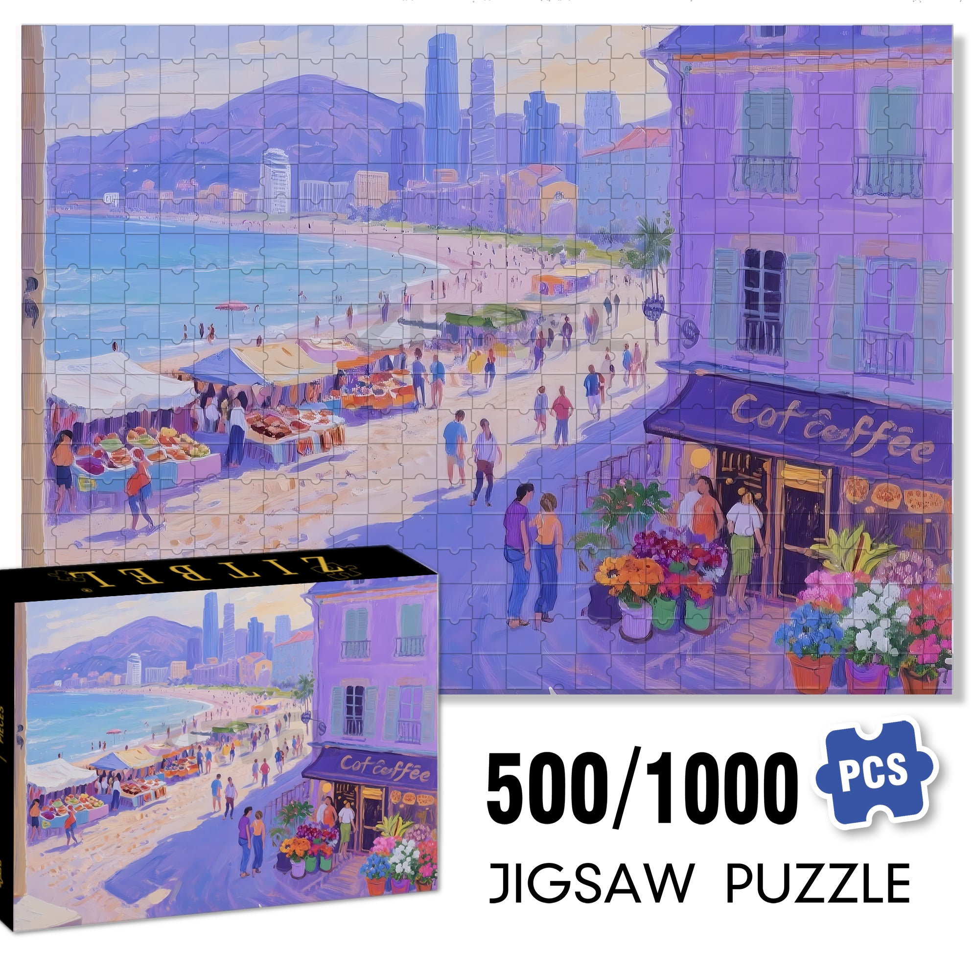 Beach Walk 500pcs/1000pcs Jigsaw Puzzle, Scratch-Resistant, Interactive Family Game & Brain-Boosting DIY Decor, Perfect for Halloween, Christmas & New Year Gifts, Family Puzzle Game