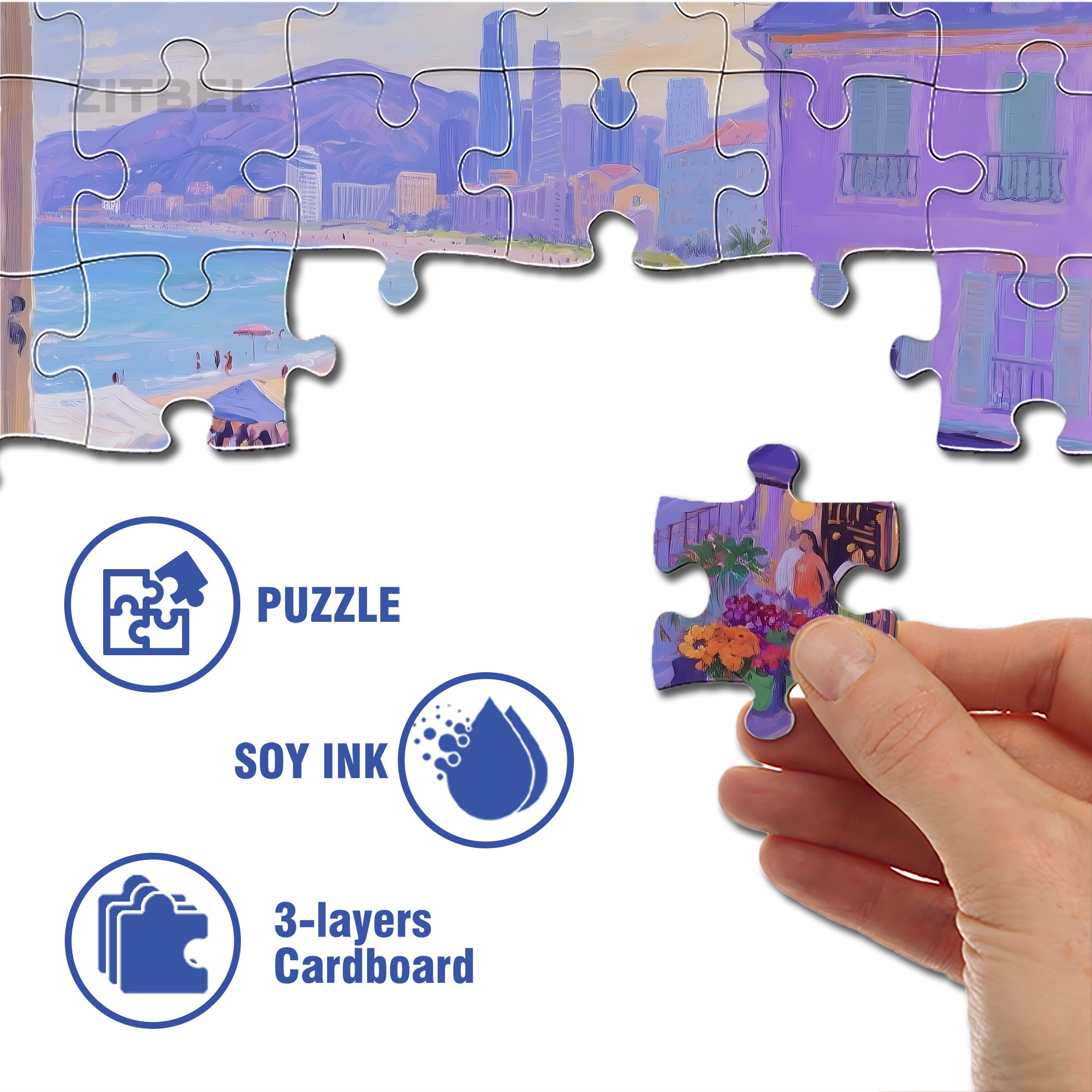 Beach Walk 500pcs/1000pcs Jigsaw Puzzle, Scratch-Resistant, Interactive Family Game & Brain-Boosting DIY Decor, Perfect for Halloween, Christmas & New Year Gifts, Family Puzzle Game