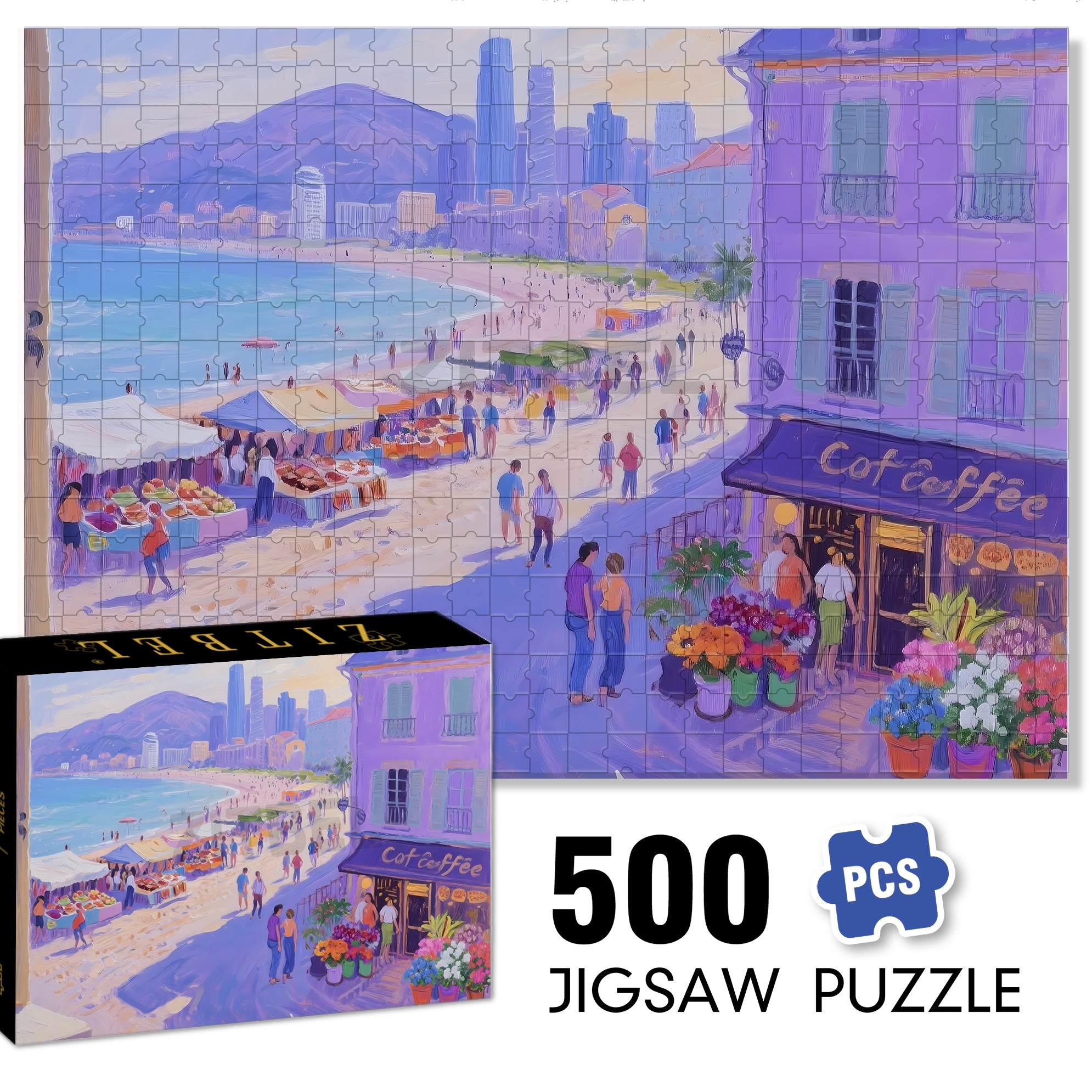 Beach Walk 500pcs/1000pcs Jigsaw Puzzle, Scratch-Resistant, Interactive Family Game & Brain-Boosting DIY Decor, Perfect for Halloween, Christmas & New Year Gifts, Family Puzzle Game