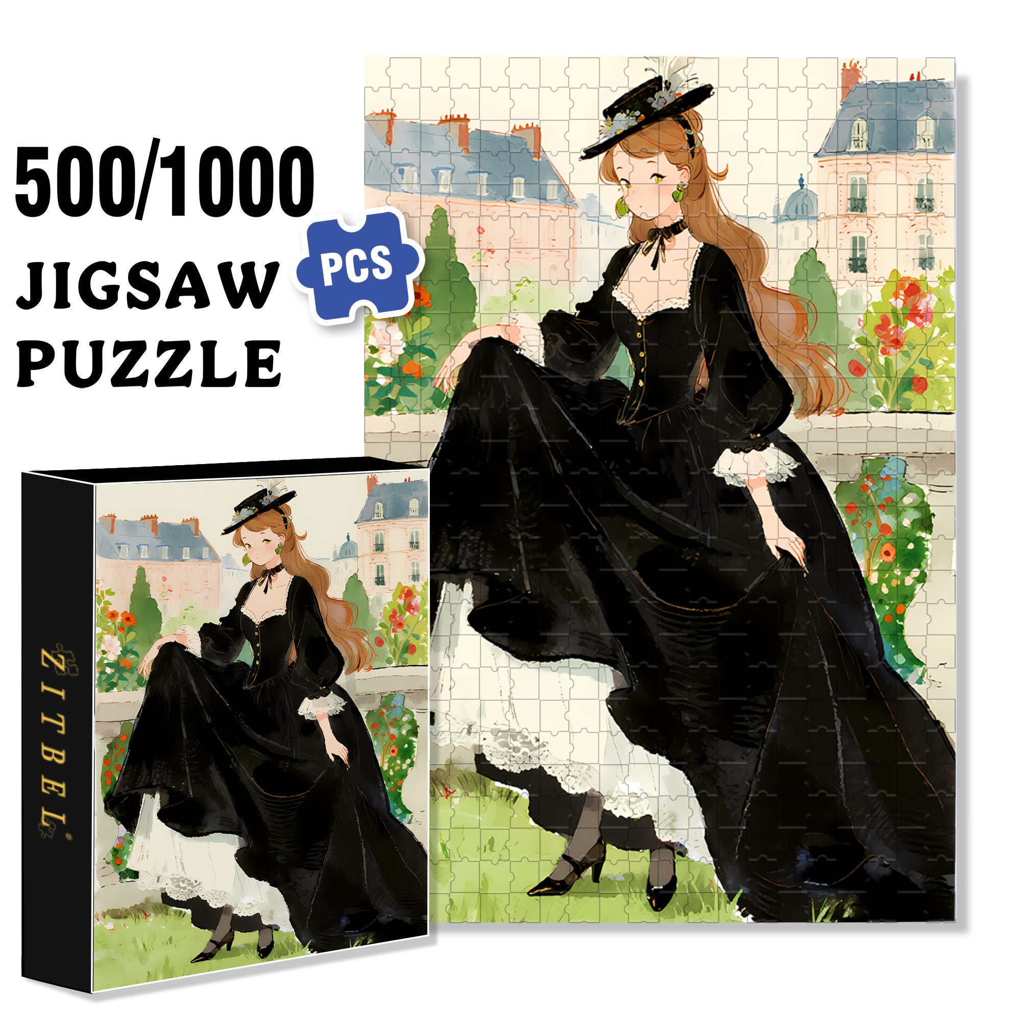 Black Dress 500pcs/1000pcs Jigsaw Puzzle, Scratch-Resistant, Interactive Family Game & Brain-Boosting DIY Decor, Perfect for Halloween, Christmas & New Year Gifts, Family Puzzle Game