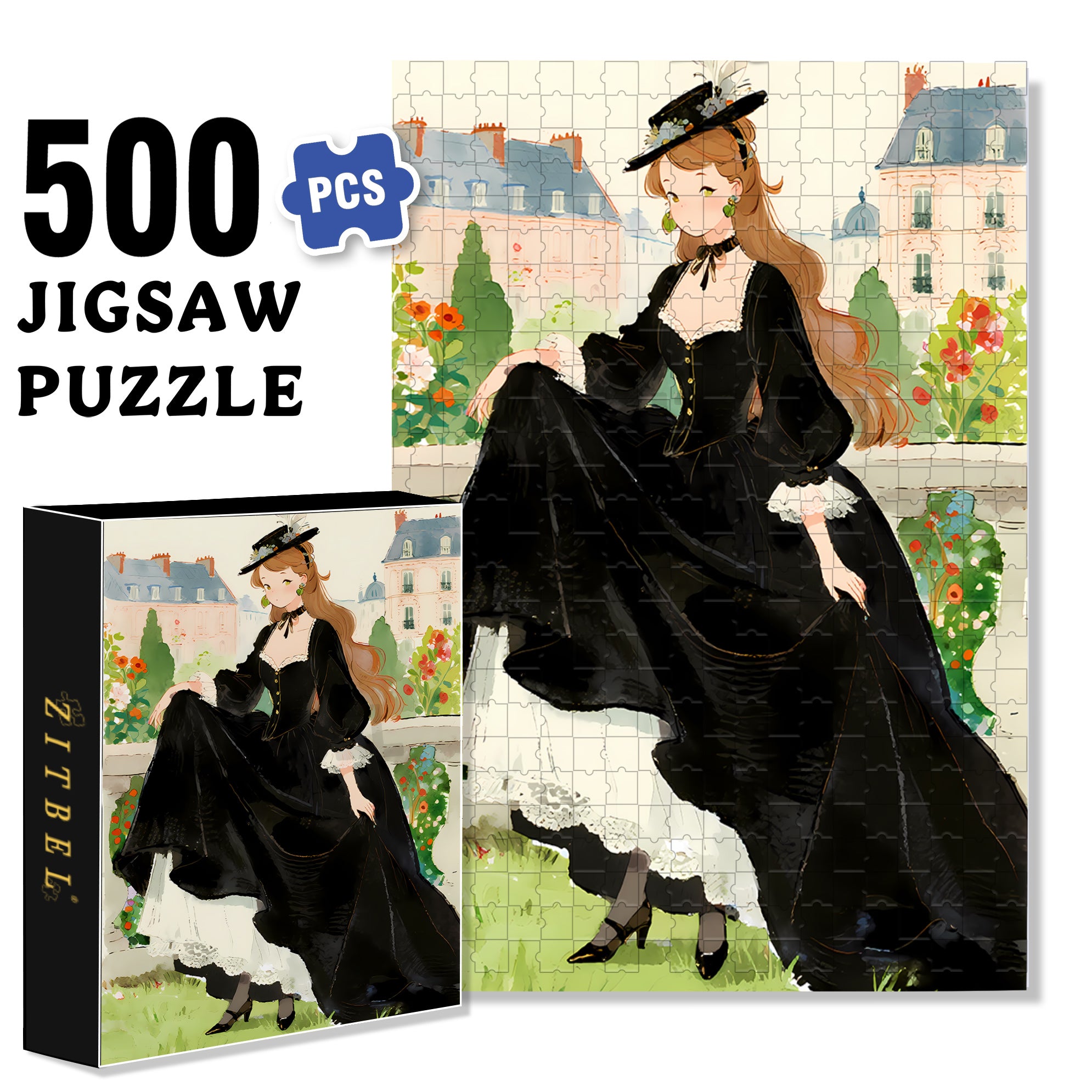 Black Dress 500pcs/1000pcs Jigsaw Puzzle, Scratch-Resistant, Interactive Family Game & Brain-Boosting DIY Decor, Perfect for Halloween, Christmas & New Year Gifts, Family Puzzle Game