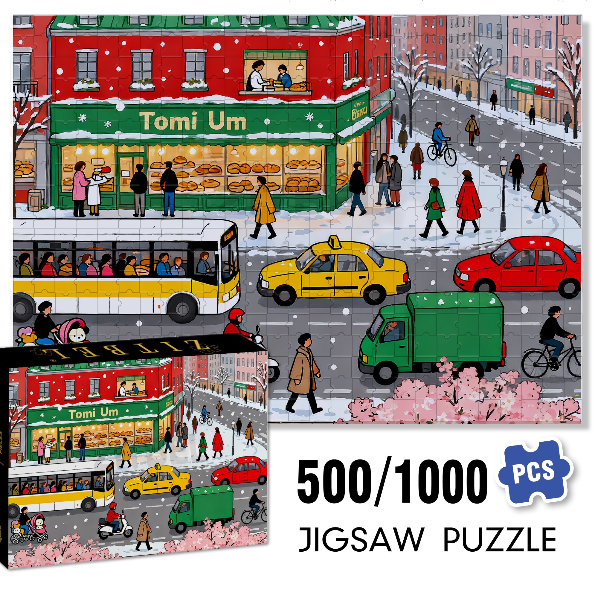 Bustling Traffic 500pcs/1000pcs Jigsaw Puzzle, Scratch-Resistant, Interactive Family Game & Brain-Boosting DIY Decor, Perfect for Halloween, Christmas & New Year Gifts, Family Puzzle Game