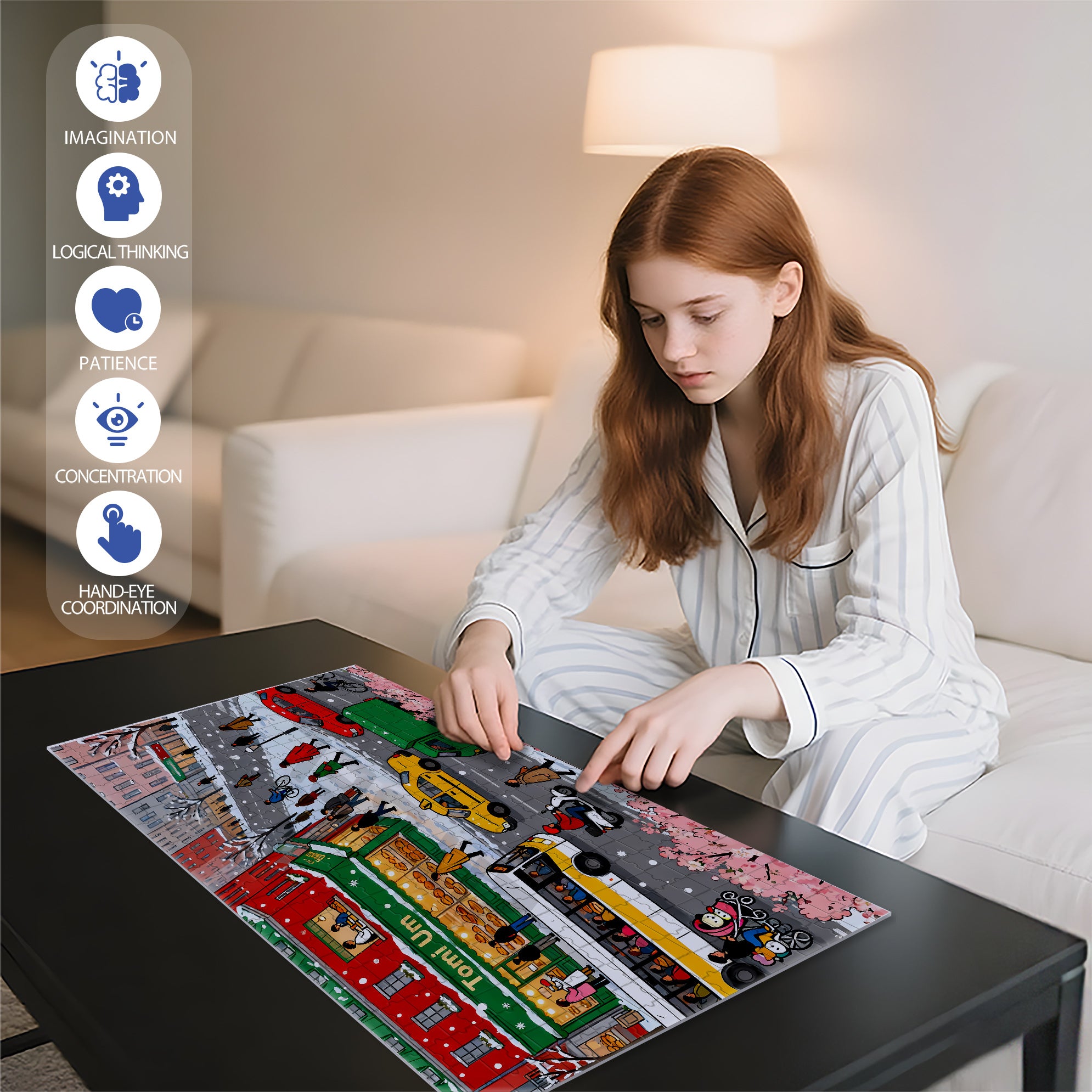 Bustling Traffic 500pcs/1000pcs Jigsaw Puzzle, Scratch-Resistant, Interactive Family Game & Brain-Boosting DIY Decor, Perfect for Halloween, Christmas & New Year Gifts, Family Puzzle Game