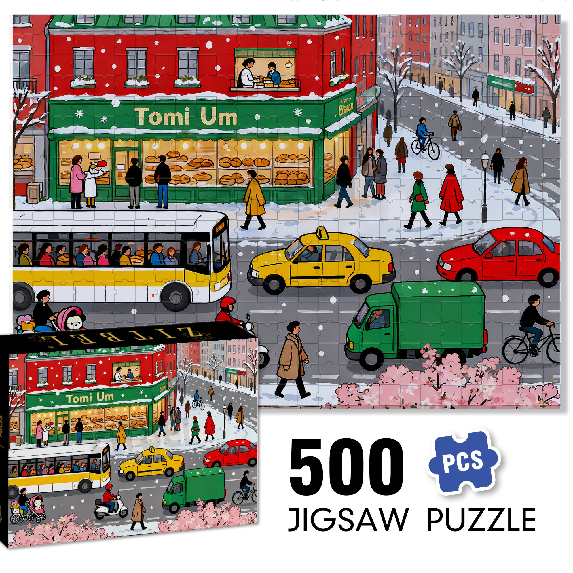 Bustling Traffic 500pcs/1000pcs Jigsaw Puzzle, Scratch-Resistant, Interactive Family Game & Brain-Boosting DIY Decor, Perfect for Halloween, Christmas & New Year Gifts, Family Puzzle Game