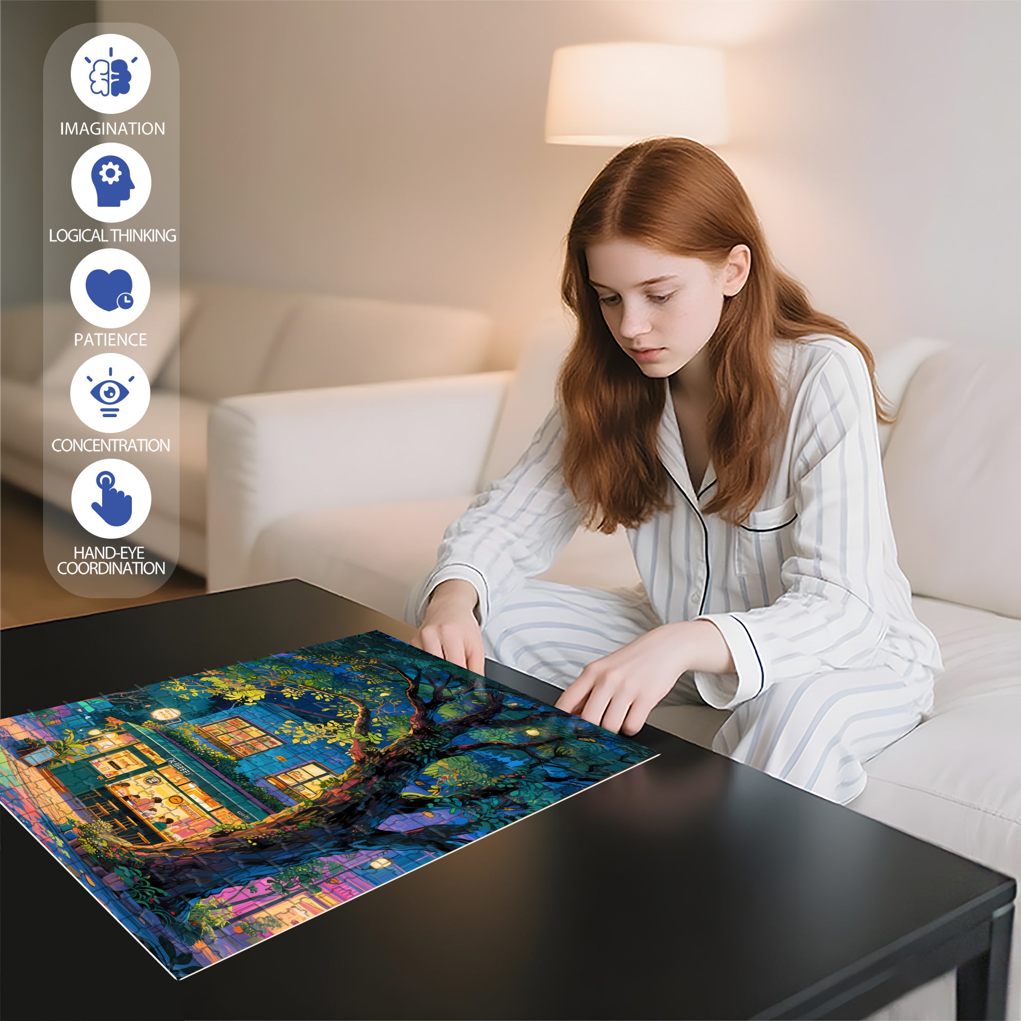 Coffee Shop Under The Big Tree 500pcs/1000pcs Jigsaw Puzzle, Scratch-Resistant, Interactive Family Game & Brain-Boosting DIY Decor, Perfect for Halloween, Christmas & New Year Gifts, Family Puzzle Game