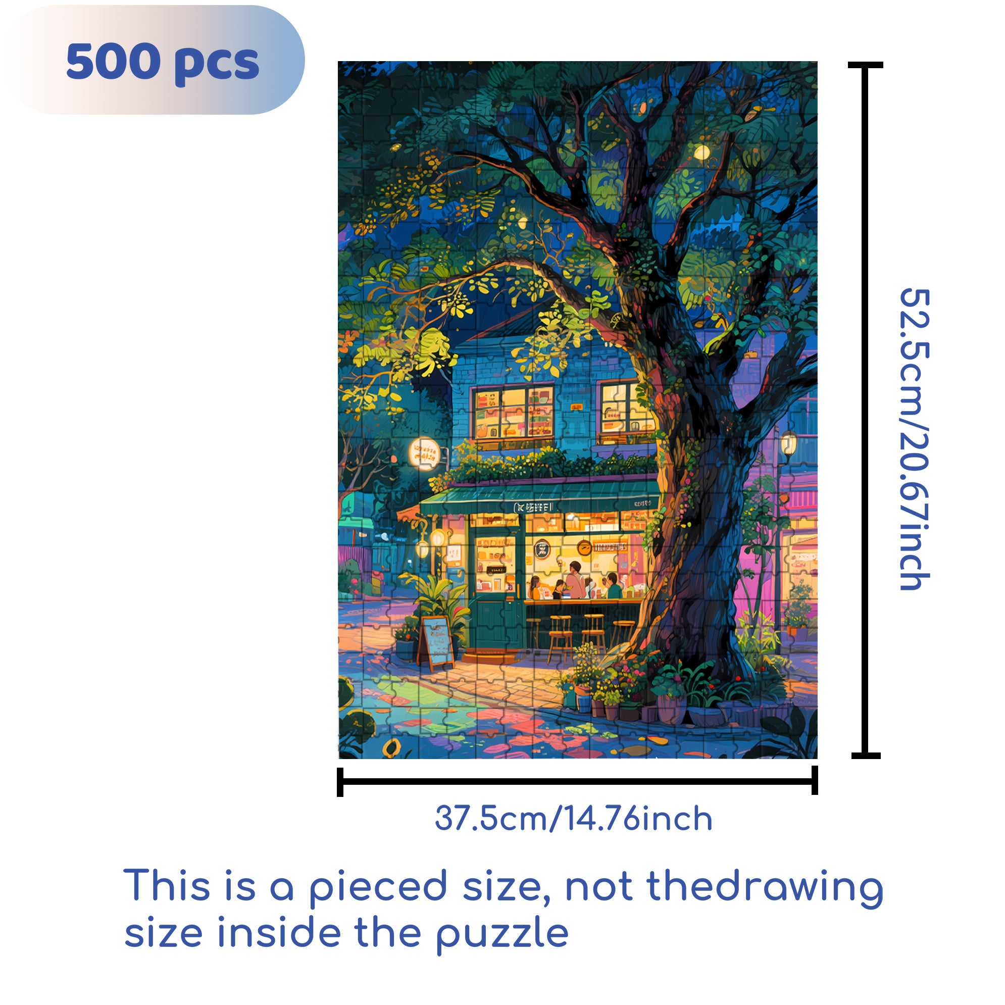 Coffee Shop Under The Big Tree 500pcs/1000pcs Jigsaw Puzzle, Scratch-Resistant, Interactive Family Game & Brain-Boosting DIY Decor, Perfect for Halloween, Christmas & New Year Gifts, Family Puzzle Game