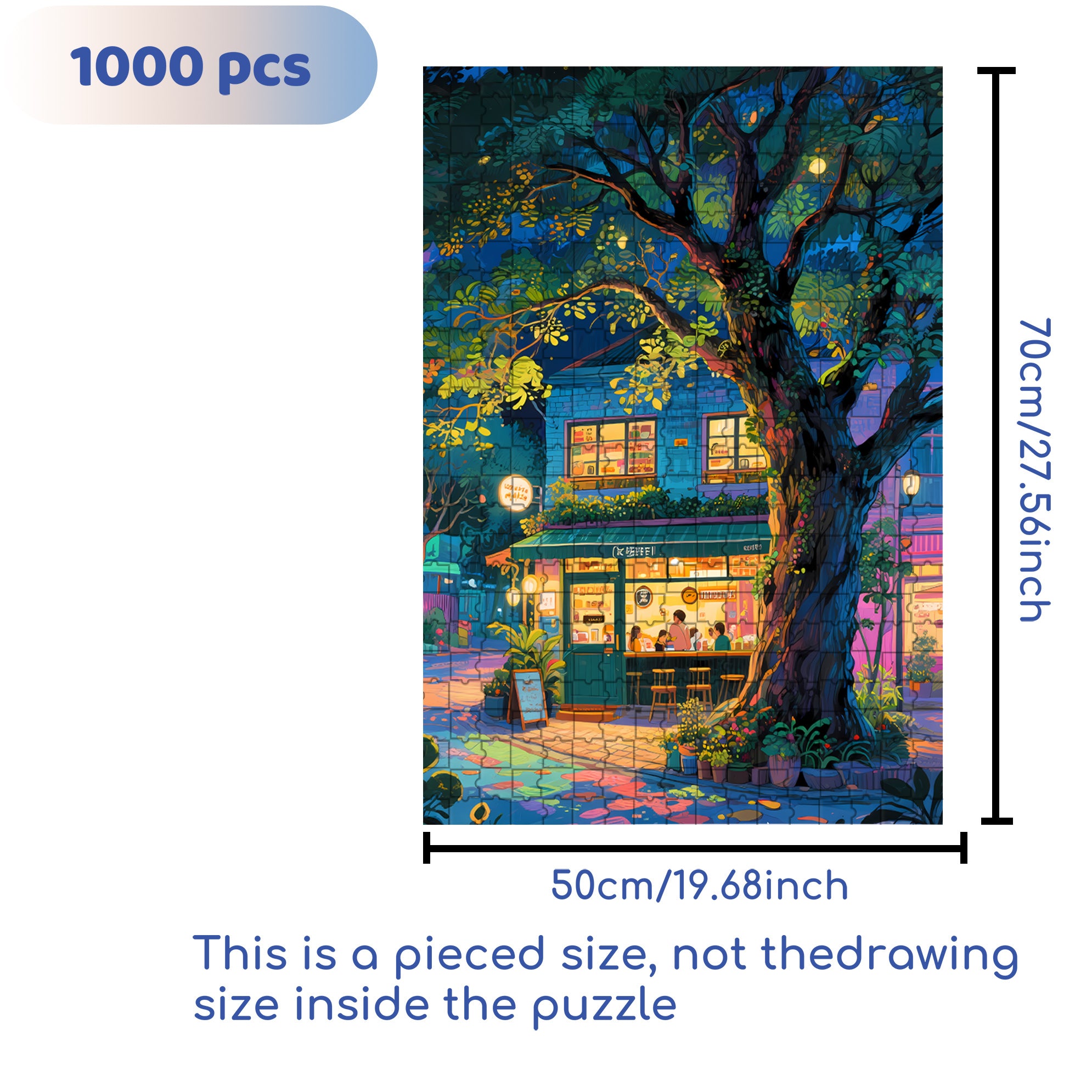 Coffee Shop Under The Big Tree 500pcs/1000pcs Jigsaw Puzzle, Scratch-Resistant, Interactive Family Game & Brain-Boosting DIY Decor, Perfect for Halloween, Christmas & New Year Gifts, Family Puzzle Game