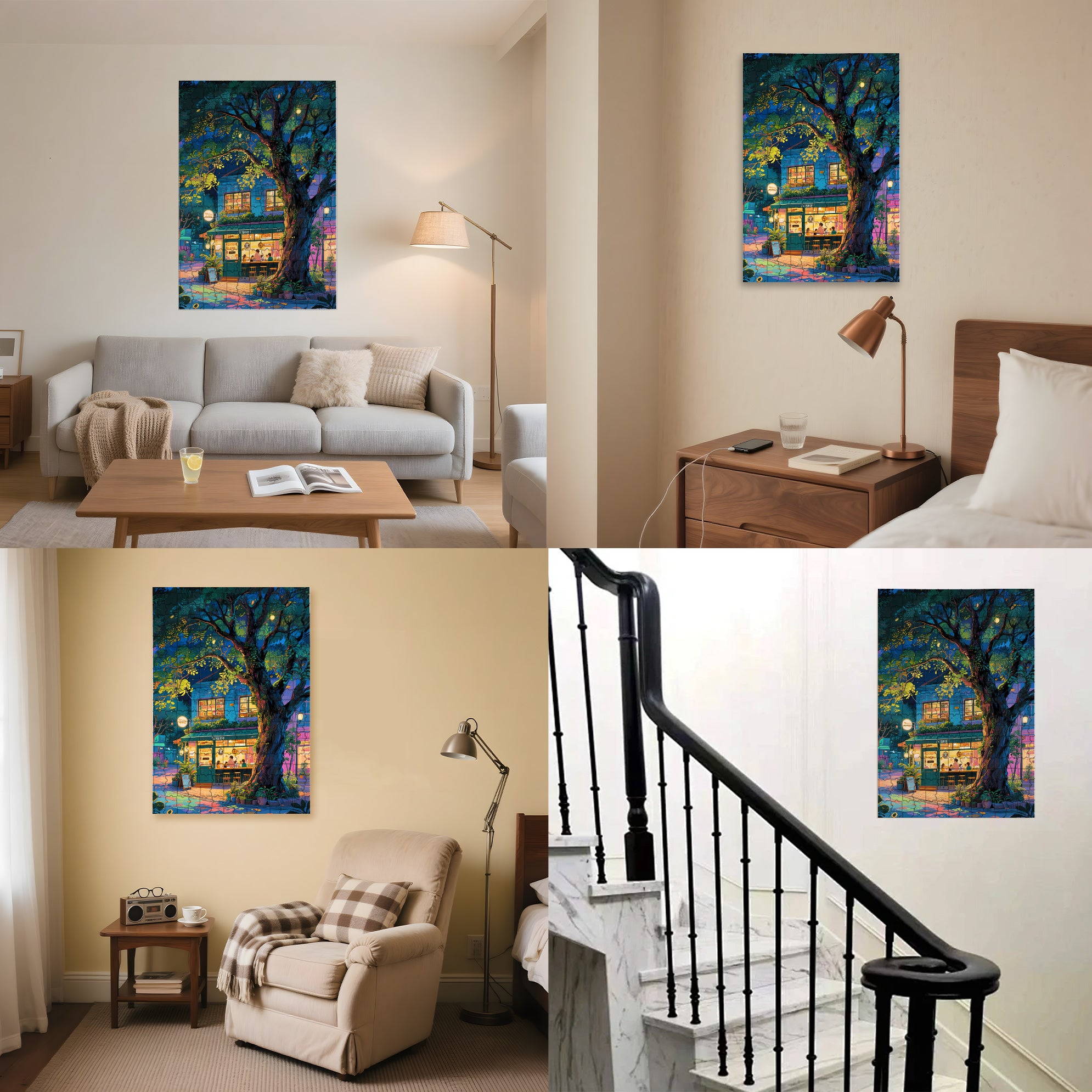 Coffee Shop Under The Big Tree 500pcs/1000pcs Jigsaw Puzzle, Scratch-Resistant, Interactive Family Game & Brain-Boosting DIY Decor, Perfect for Halloween, Christmas & New Year Gifts, Family Puzzle Game