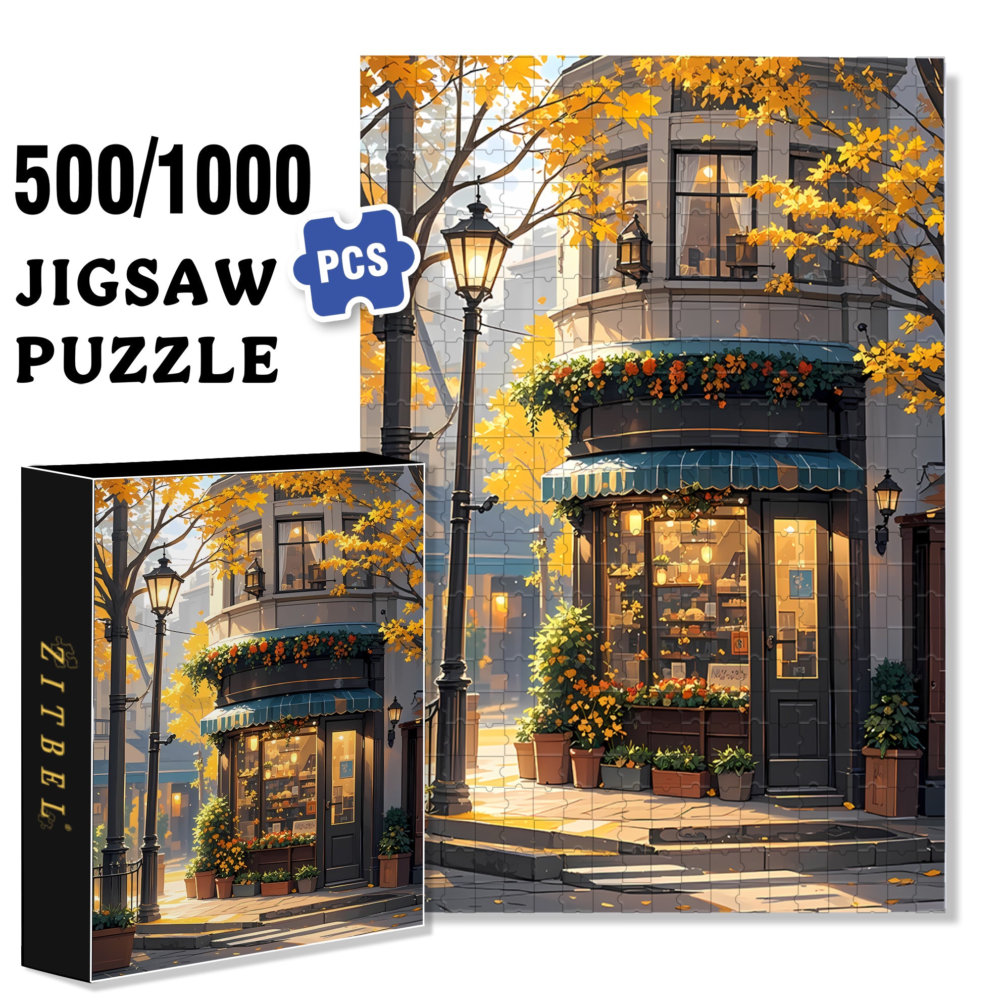 Corner Coffee Shop 500pcs/1000pcs Jigsaw Puzzle, Scratch-Resistant, Interactive Family Game & Brain-Boosting DIY Decor, Perfect for Halloween, Christmas & New Year Gifts, Family Puzzle Game