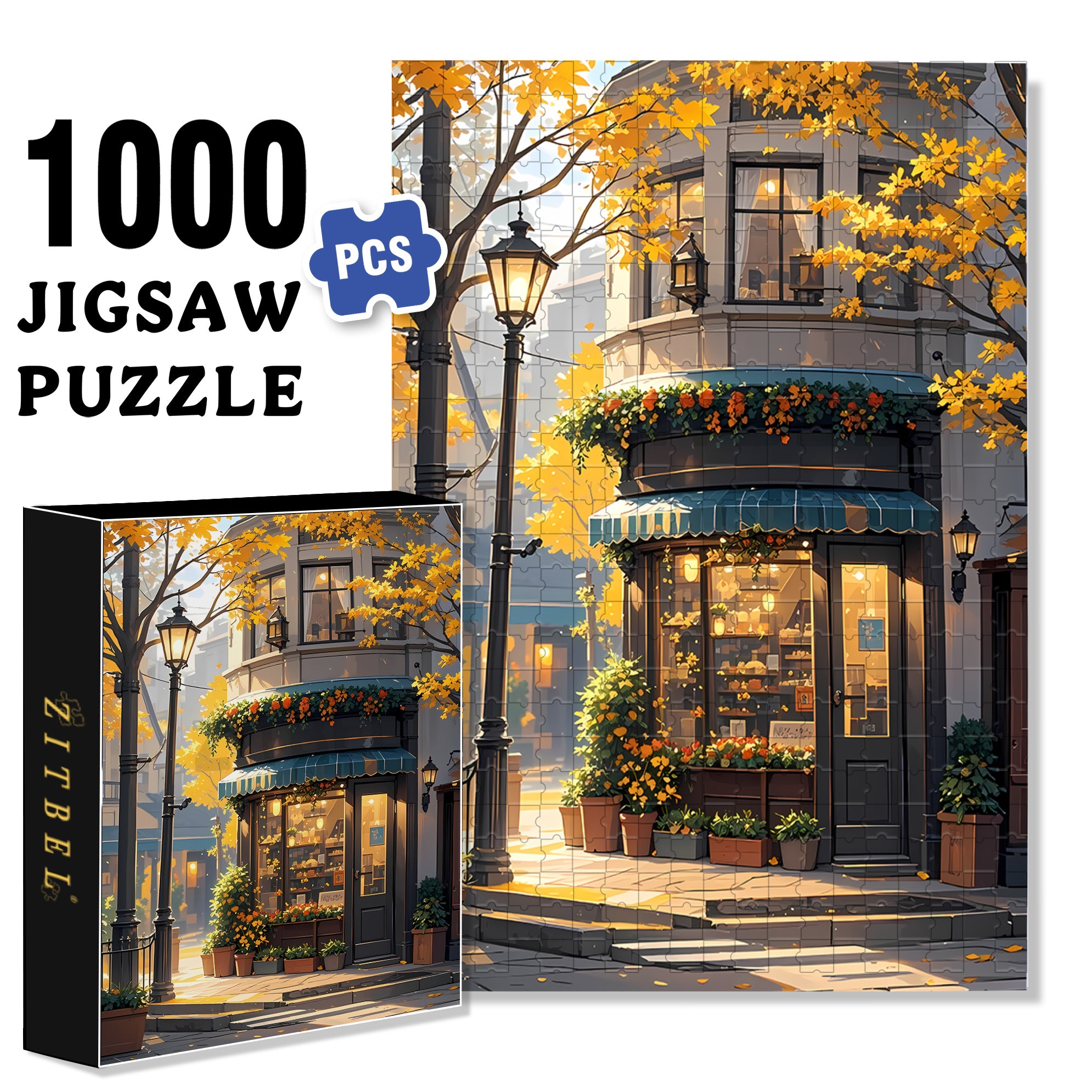 Corner Coffee Shop 500pcs/1000pcs Jigsaw Puzzle, Scratch-Resistant, Interactive Family Game & Brain-Boosting DIY Decor, Perfect for Halloween, Christmas & New Year Gifts, Family Puzzle Game