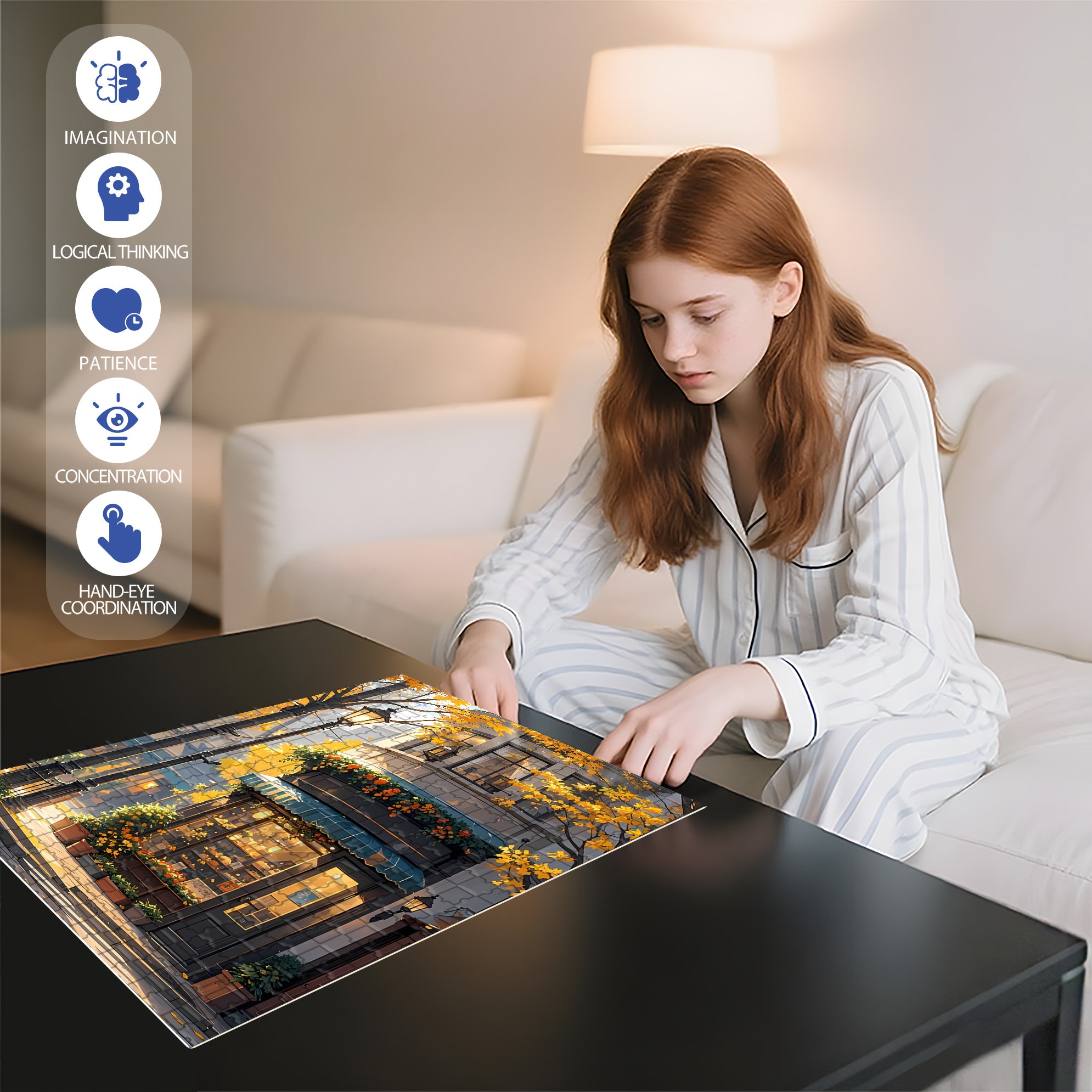 Corner Coffee Shop 500pcs/1000pcs Jigsaw Puzzle, Scratch-Resistant, Interactive Family Game & Brain-Boosting DIY Decor, Perfect for Halloween, Christmas & New Year Gifts, Family Puzzle Game