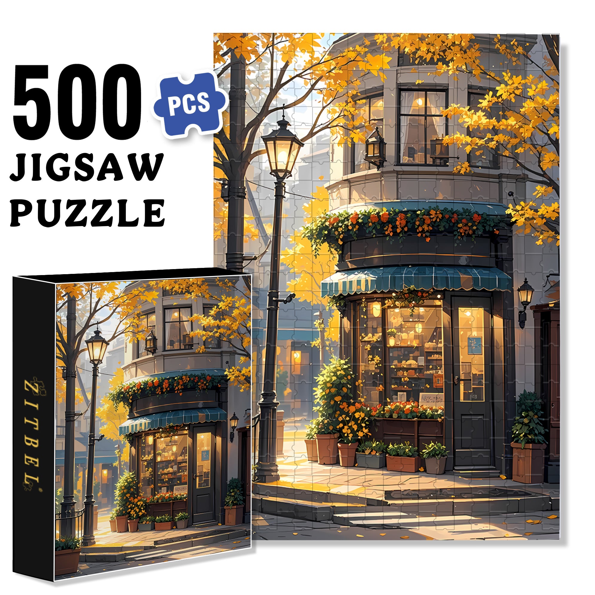 Corner Coffee Shop 500pcs/1000pcs Jigsaw Puzzle, Scratch-Resistant, Interactive Family Game & Brain-Boosting DIY Decor, Perfect for Halloween, Christmas & New Year Gifts, Family Puzzle Game