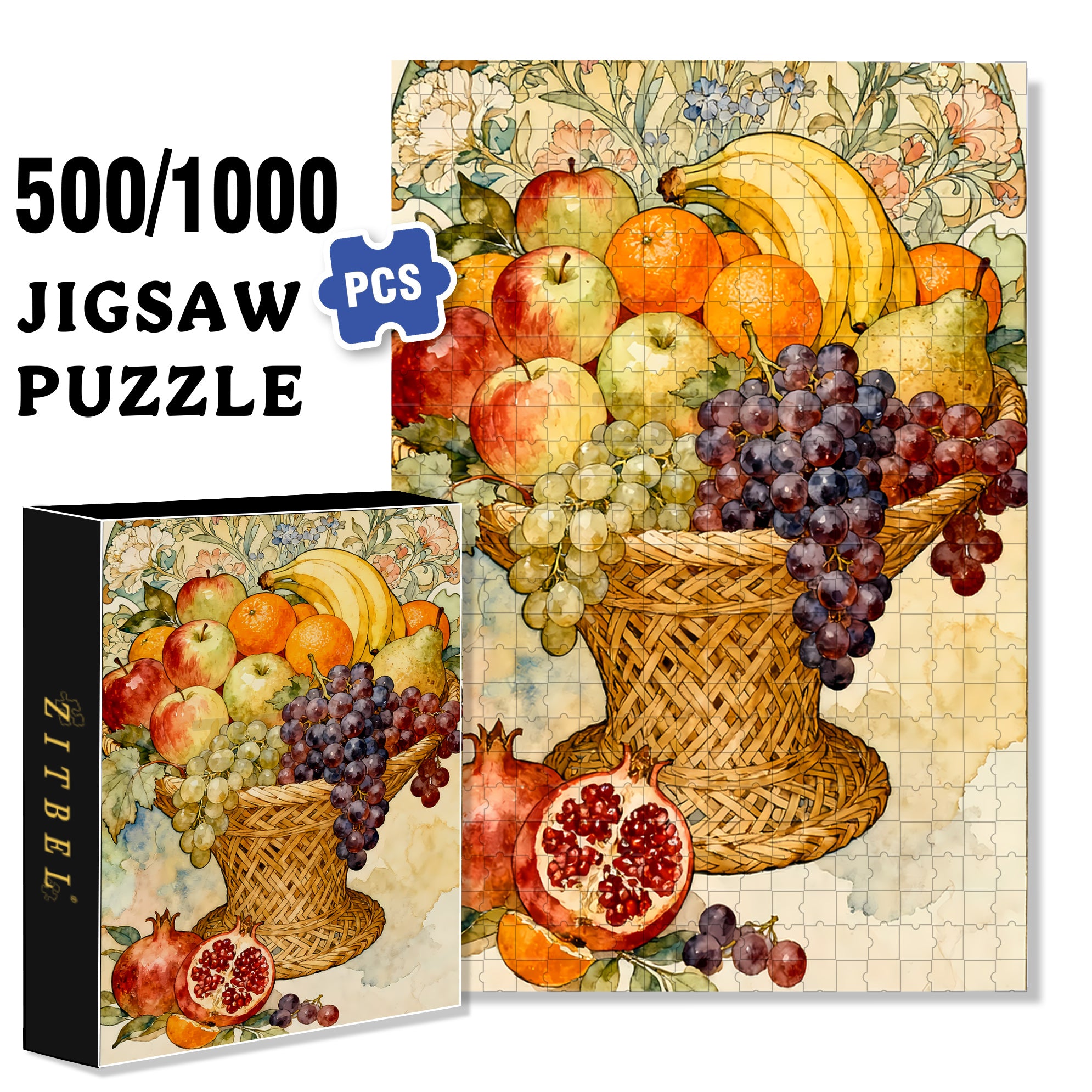 Fruit Feast 500pcs/1000pcs Jigsaw Puzzle, Scratch-Resistant, Interactive Family Game & Brain-Boosting DIY Decor, Perfect for Halloween, Christmas & New Year Gifts, Family Puzzle Game