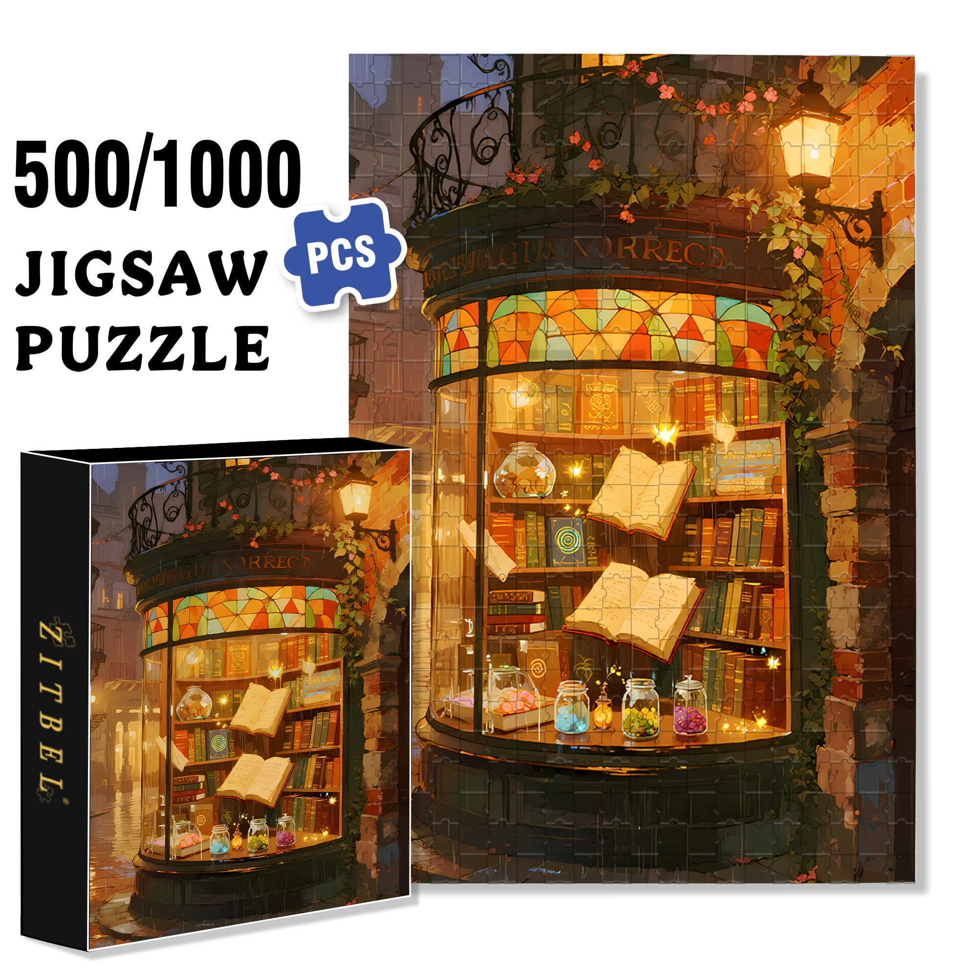 Glass Display Case 500pcs/1000pcs Jigsaw Puzzle, Scratch-Resistant, Interactive Family Game & Brain-Boosting DIY Decor, Perfect for Halloween, Christmas & New Year Gifts, Family Puzzle Game