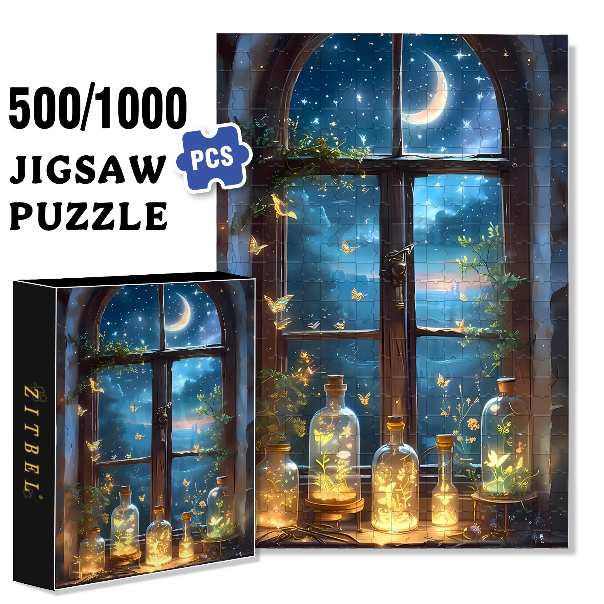 Glowing Butterfly 500pcs/1000pcs Jigsaw Puzzle, Scratch-Resistant, Interactive Family Game & Brain-Boosting DIY Decor, Perfect for Halloween, Christmas & New Year Gifts, Family Puzzle Game