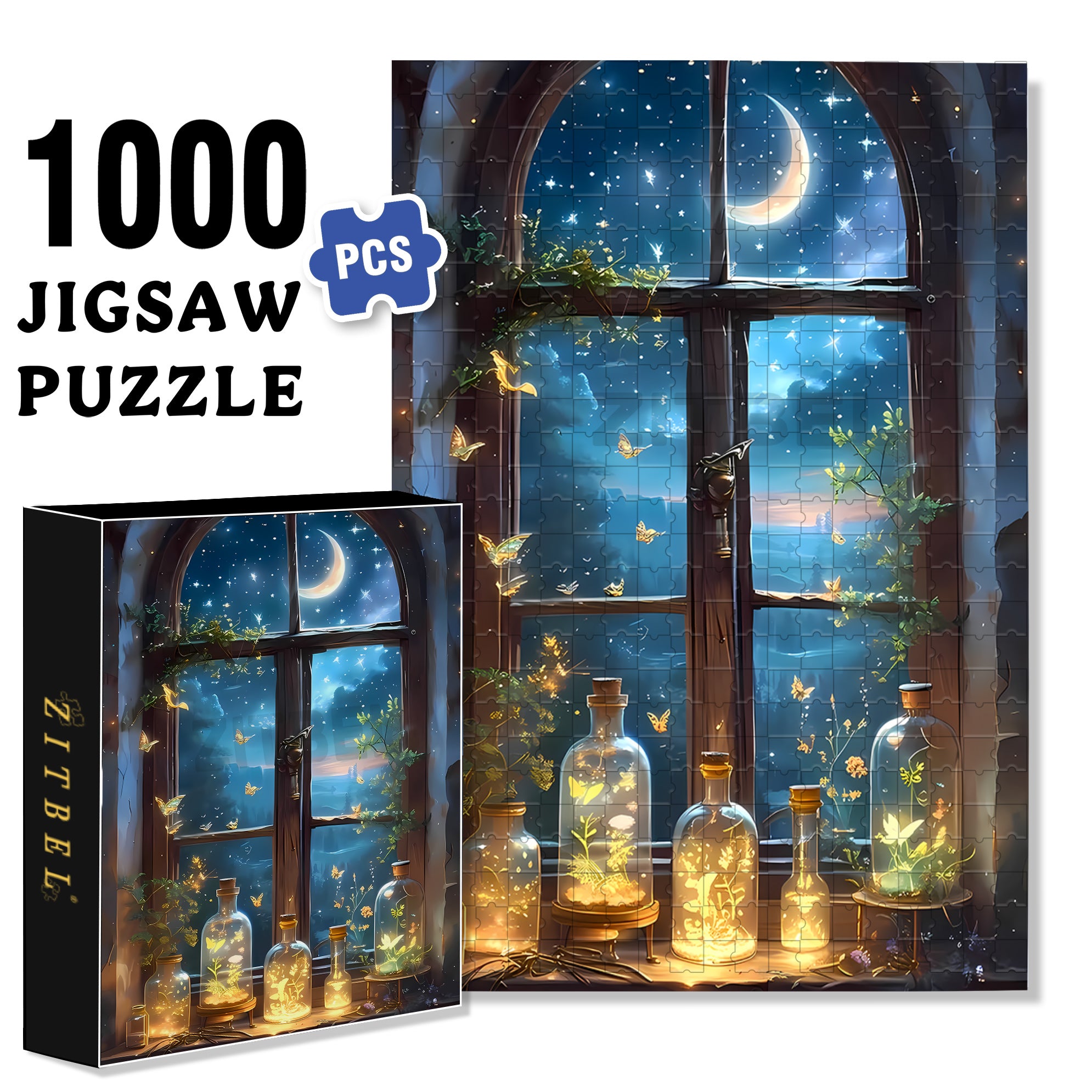 Glowing Butterfly 500pcs/1000pcs Jigsaw Puzzle, Scratch-Resistant, Interactive Family Game & Brain-Boosting DIY Decor, Perfect for Halloween, Christmas & New Year Gifts, Family Puzzle Game