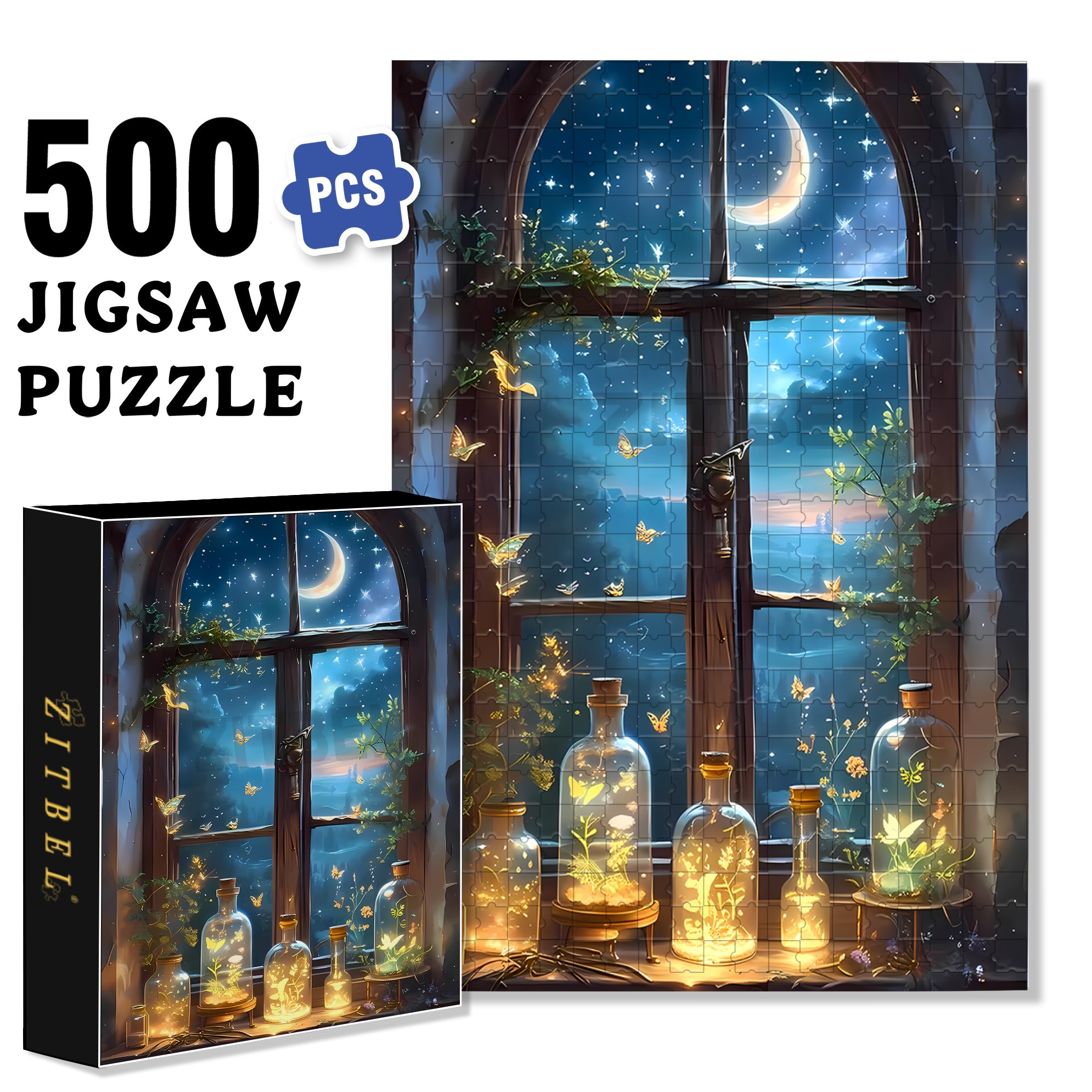 Glowing Butterfly 500pcs/1000pcs Jigsaw Puzzle, Scratch-Resistant, Interactive Family Game & Brain-Boosting DIY Decor, Perfect for Halloween, Christmas & New Year Gifts, Family Puzzle Game