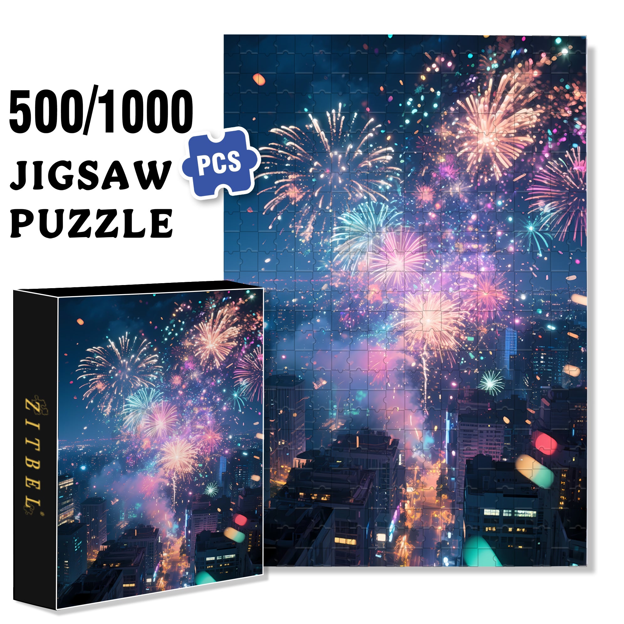 Happy New Year 500pcs/1000pcs Jigsaw Puzzle, Scratch-Resistant, Interactive Family Game & Brain-Boosting DIY Decor, Perfect for Halloween, Christmas & New Year Gifts, Family Puzzle Game