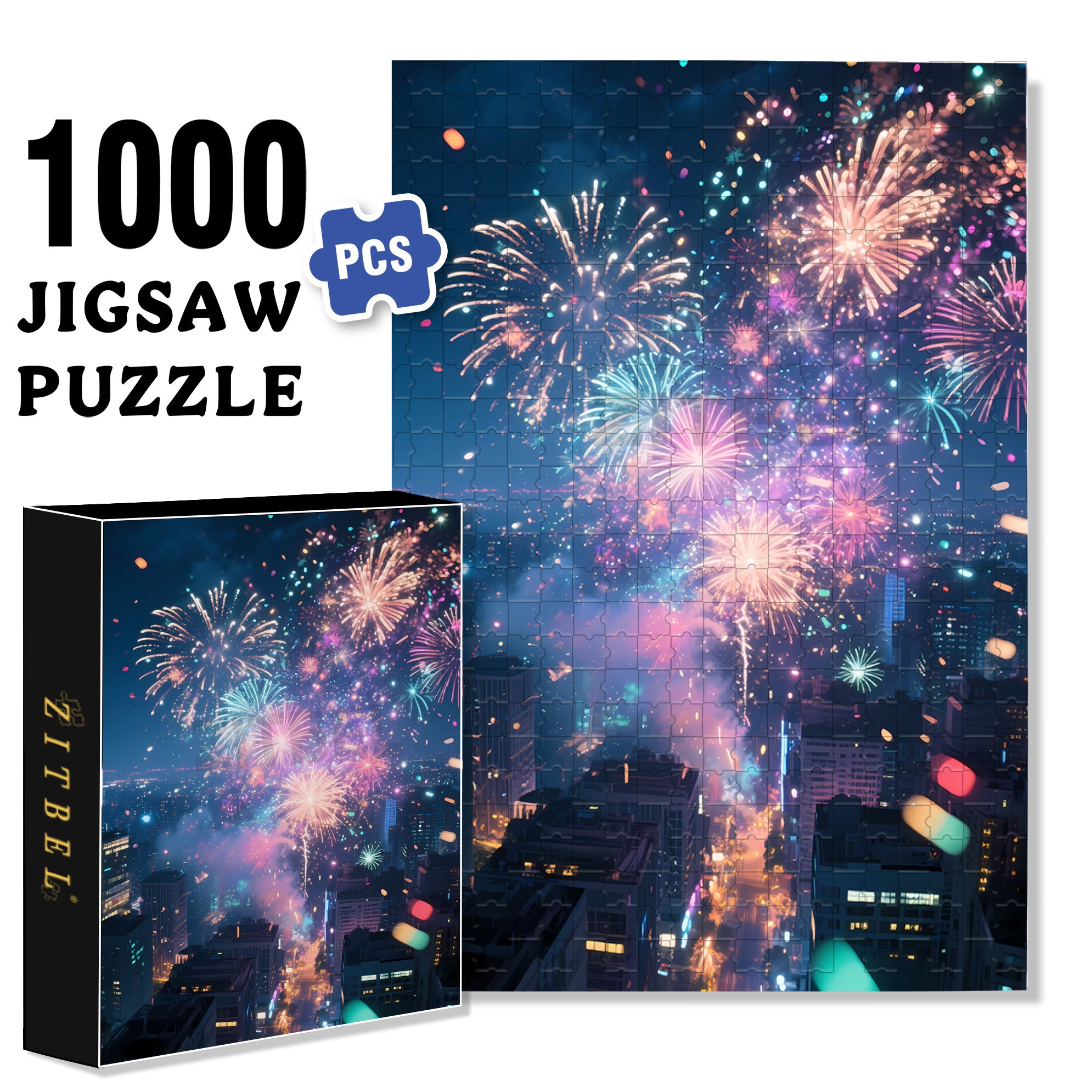 Happy New Year 500pcs/1000pcs Jigsaw Puzzle, Scratch-Resistant, Interactive Family Game & Brain-Boosting DIY Decor, Perfect for Halloween, Christmas & New Year Gifts, Family Puzzle Game