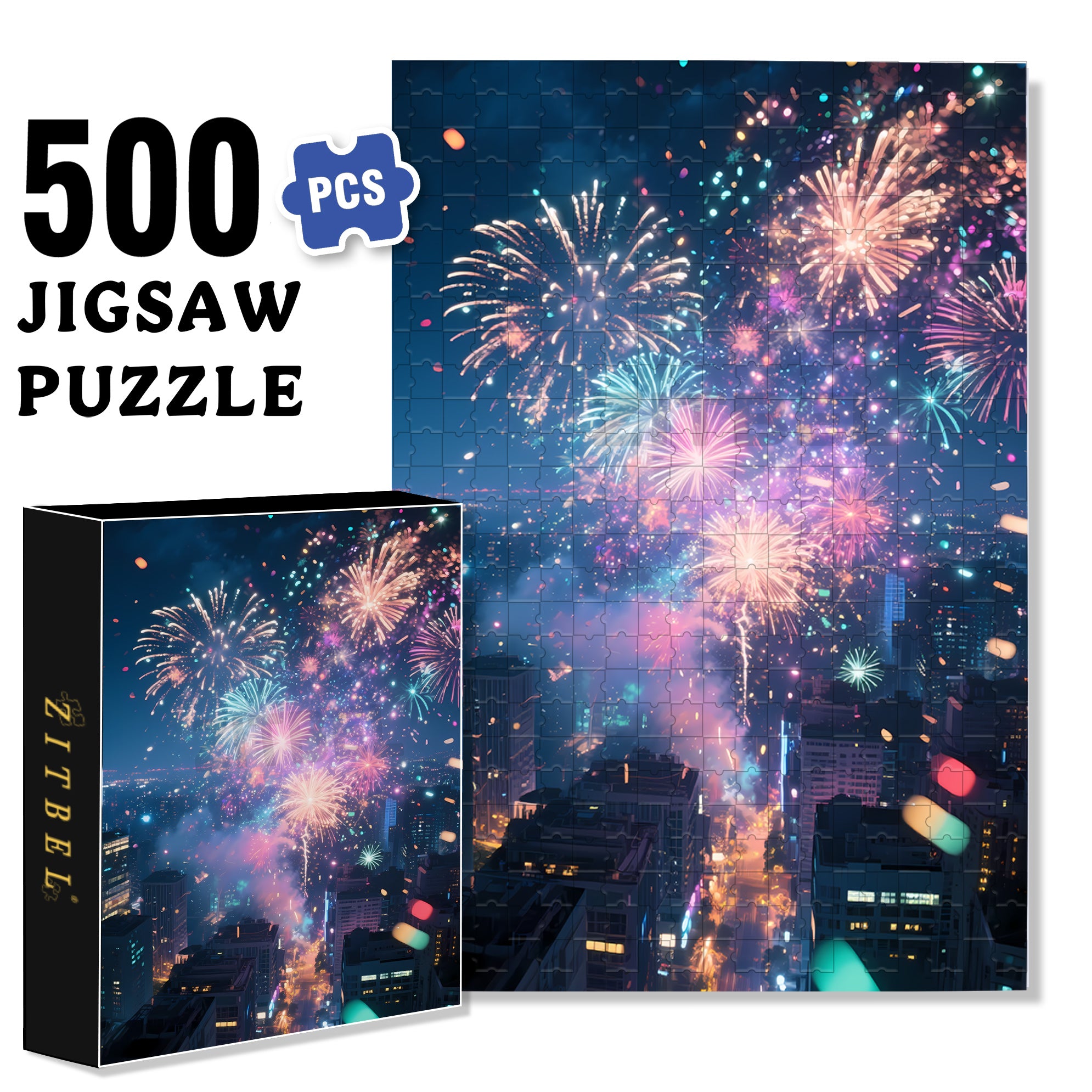 Happy New Year 500pcs/1000pcs Jigsaw Puzzle, Scratch-Resistant, Interactive Family Game & Brain-Boosting DIY Decor, Perfect for Halloween, Christmas & New Year Gifts, Family Puzzle Game