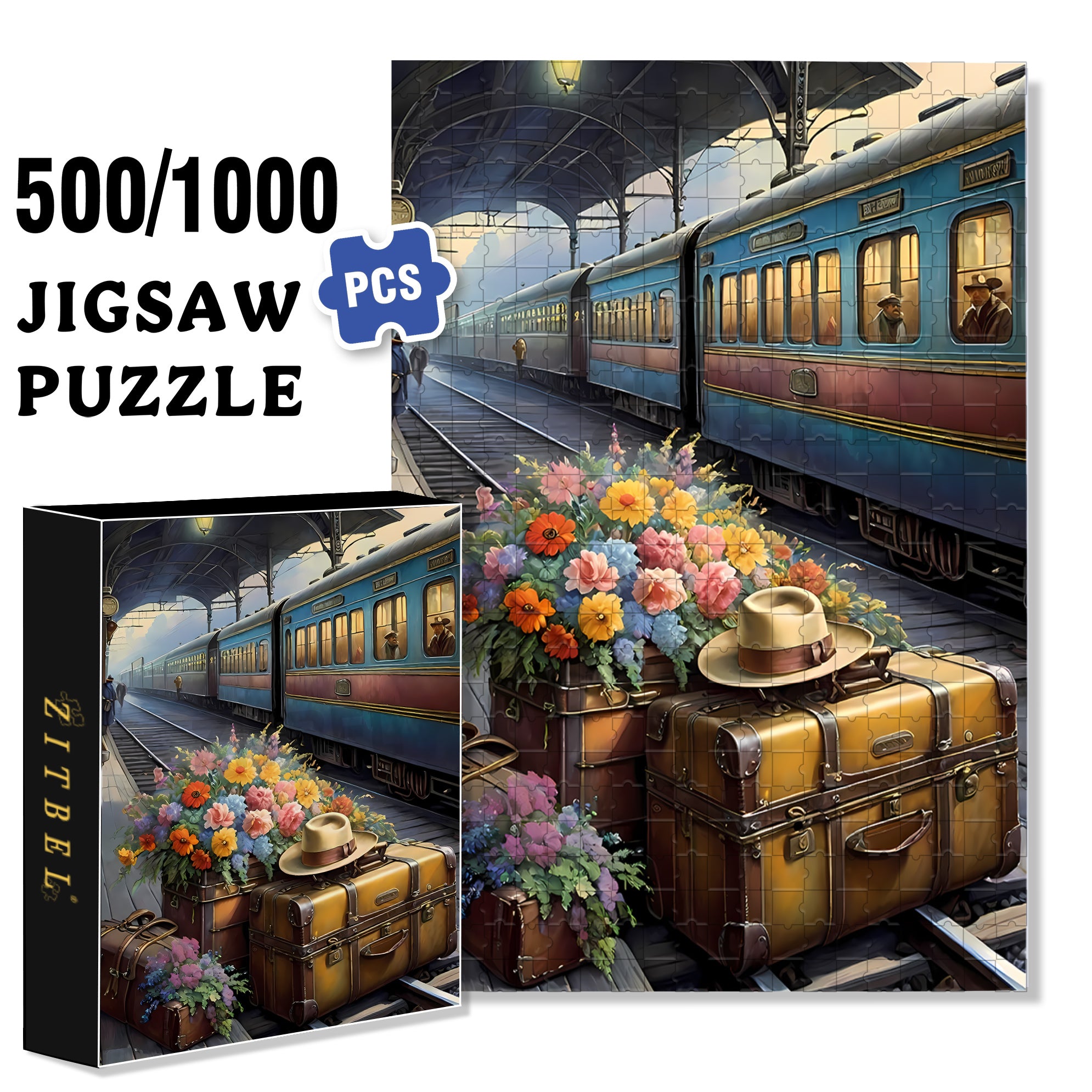 Luggage 500pcs/1000pcs Jigsaw Puzzle, Scratch-Resistant, Interactive Family Game & Brain-Boosting DIY Decor, Perfect for Halloween, Christmas & New Year Gifts, Family Puzzle Game