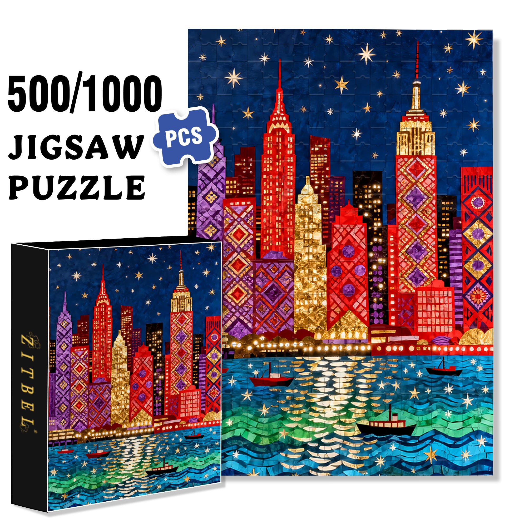 Manhattan 500pcs/1000pcs Jigsaw Puzzle, Scratch-Resistant, Interactive Family Game & Brain-Boosting DIY Decor, Perfect for Halloween, Christmas & New Year Gifts, Family Puzzle Game