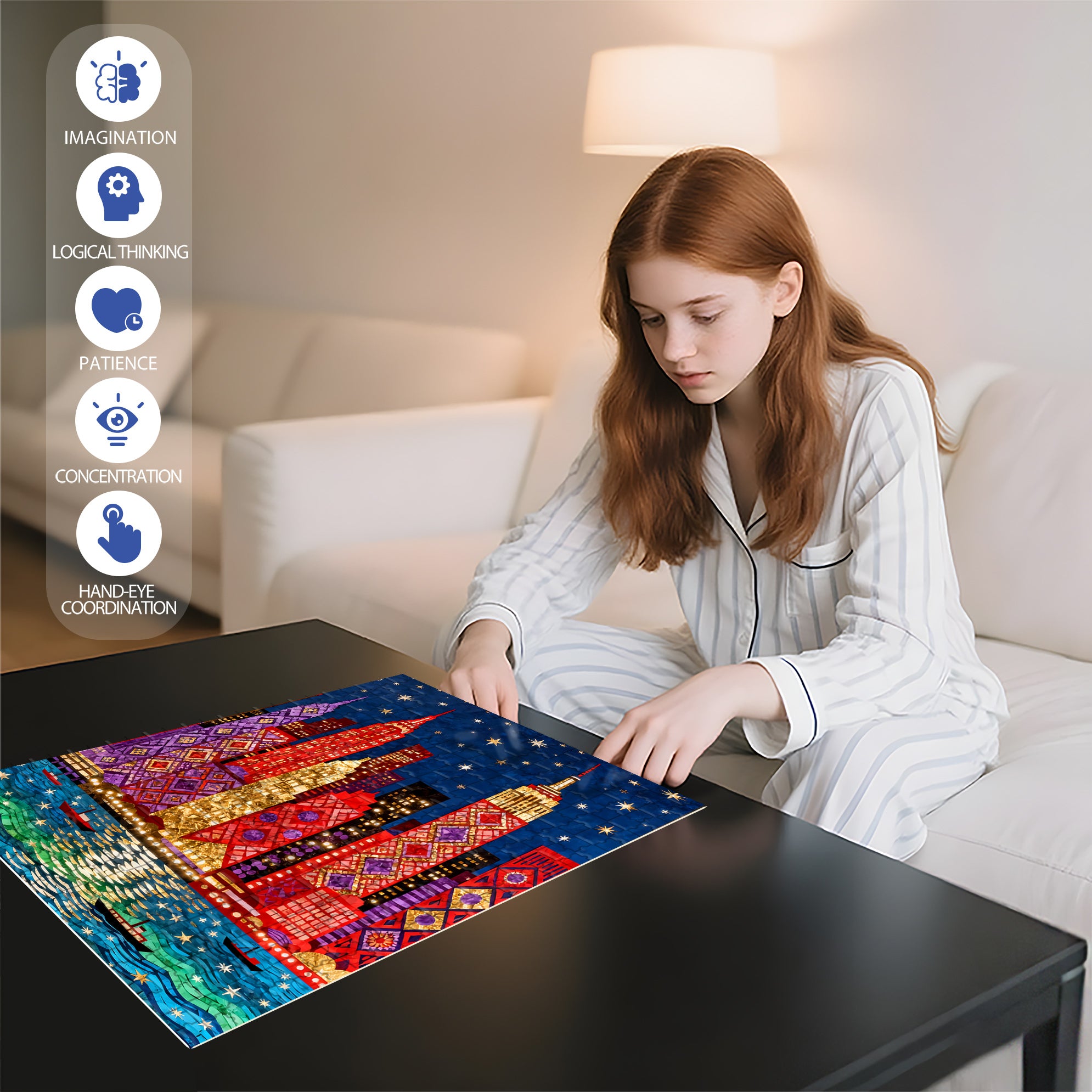 Manhattan 500pcs/1000pcs Jigsaw Puzzle, Scratch-Resistant, Interactive Family Game & Brain-Boosting DIY Decor, Perfect for Halloween, Christmas & New Year Gifts, Family Puzzle Game