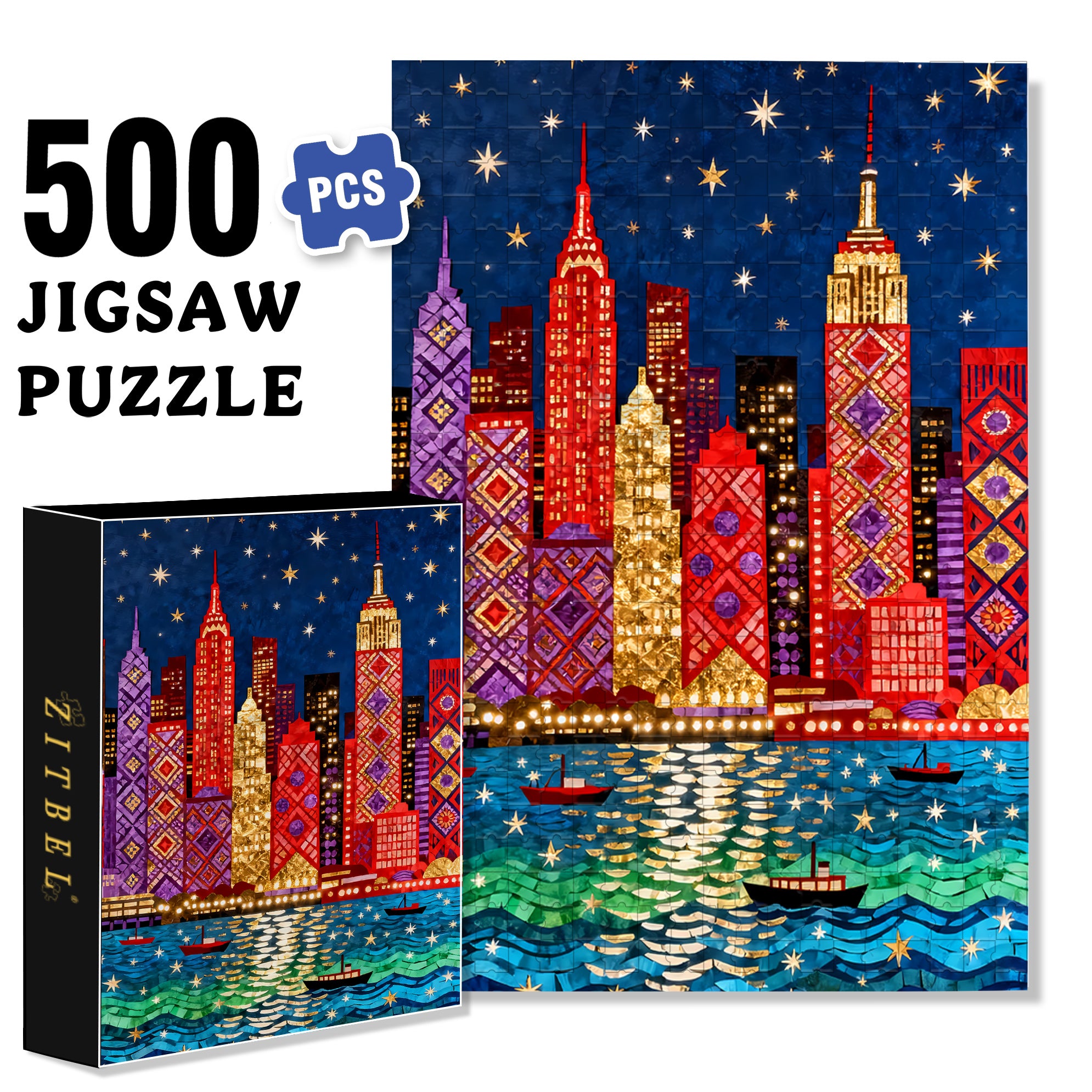 Manhattan 500pcs/1000pcs Jigsaw Puzzle, Scratch-Resistant, Interactive Family Game & Brain-Boosting DIY Decor, Perfect for Halloween, Christmas & New Year Gifts, Family Puzzle Game