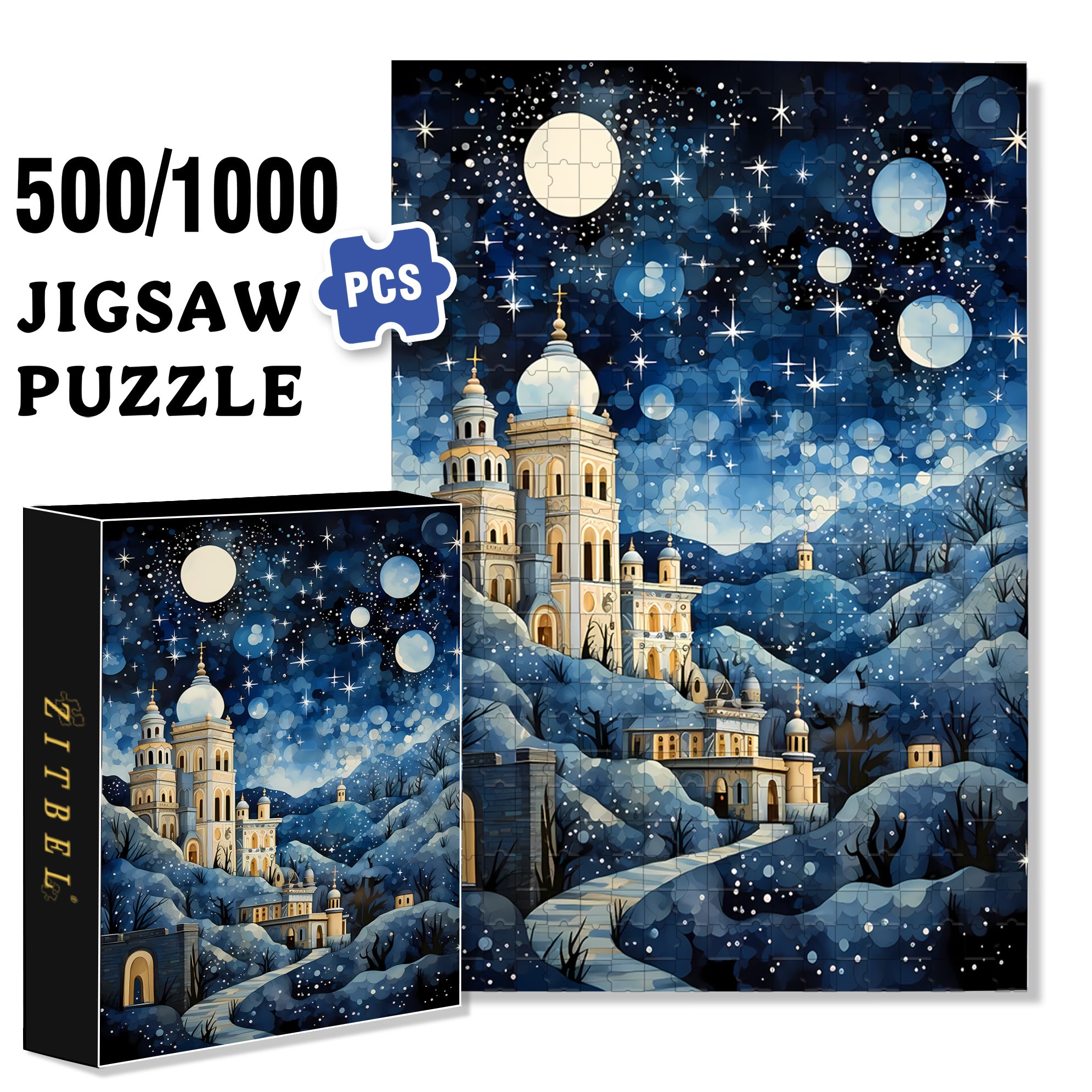 Moonlit Castle 500pcs/1000pcs Jigsaw Puzzle, Scratch-Resistant, Interactive Family Game & Brain-Boosting DIY Decor, Perfect for Halloween, Christmas & New Year Gifts, Family Puzzle Game