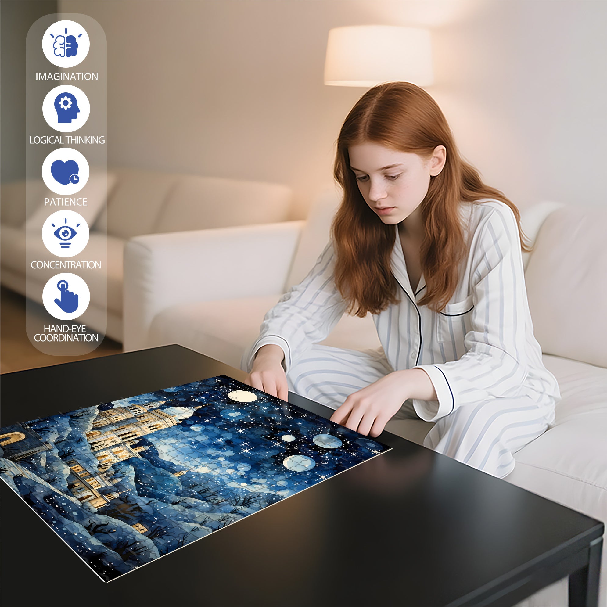 Moonlit Castle 500pcs/1000pcs Jigsaw Puzzle, Scratch-Resistant, Interactive Family Game & Brain-Boosting DIY Decor, Perfect for Halloween, Christmas & New Year Gifts, Family Puzzle Game
