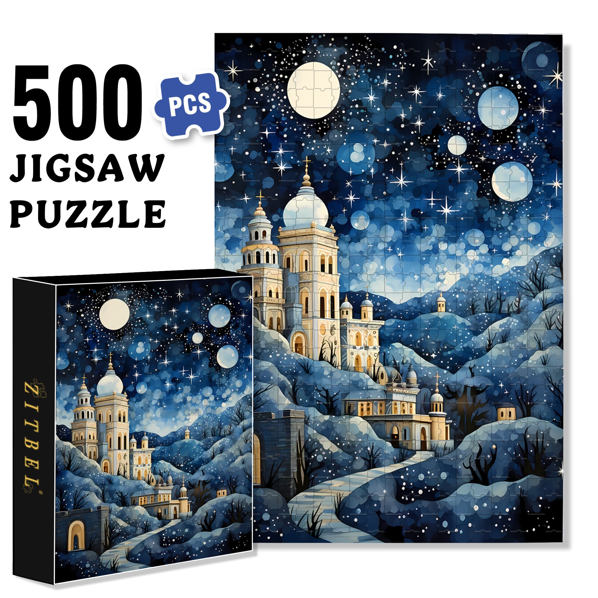 Moonlit Castle 500pcs/1000pcs Jigsaw Puzzle, Scratch-Resistant, Interactive Family Game & Brain-Boosting DIY Decor, Perfect for Halloween, Christmas & New Year Gifts, Family Puzzle Game