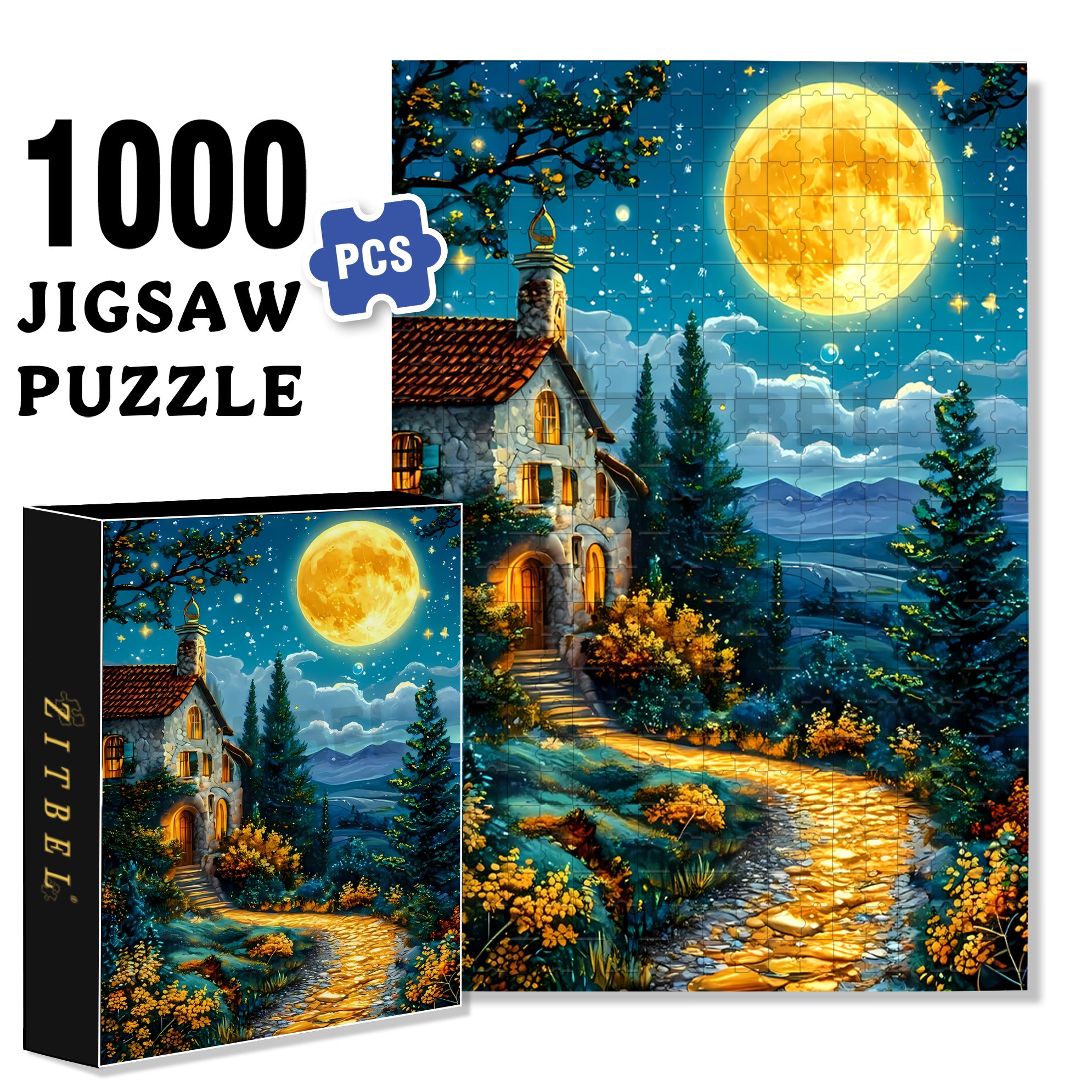 Moonlit Night 500pcs/1000pcs Jigsaw Puzzle, Scratch-Resistant, Interactive Family Game & Brain-Boosting DIY Decor, Perfect for Halloween, Christmas & New Year Gifts, Family Puzzle Game